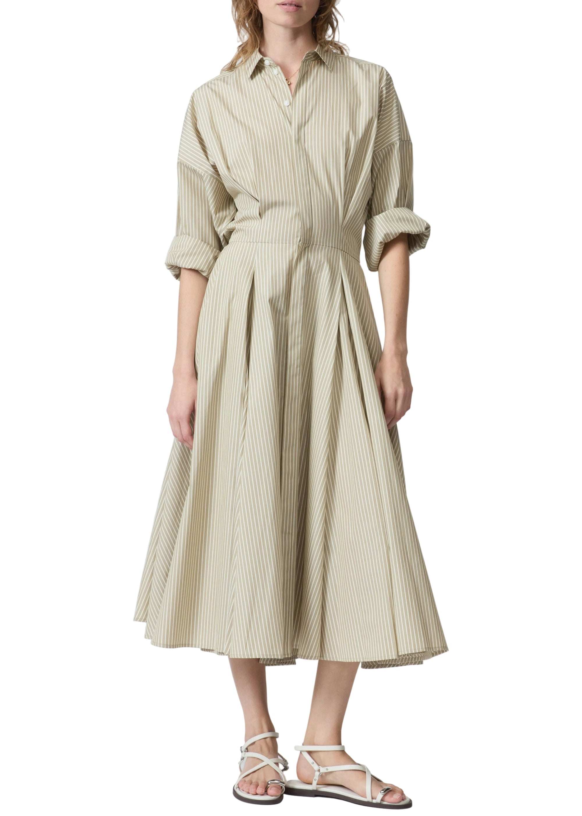Robe midi à rayures Aiden en coton - Beige