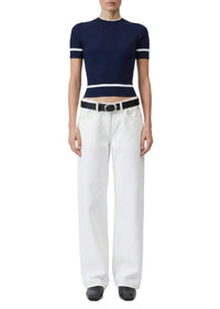 Kassy cropped short-sleeved jumper - Navy Blue