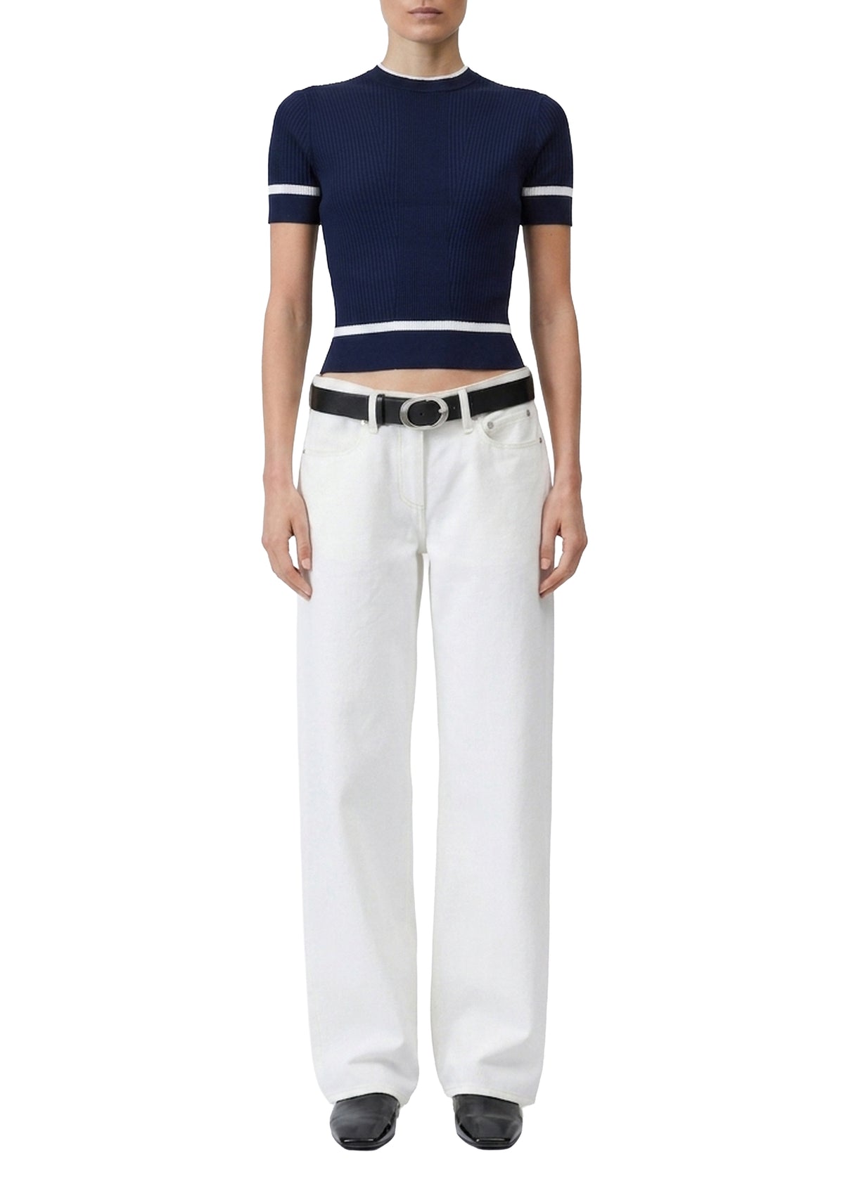 Kassy cropped short-sleeved jumper - Navy Blue