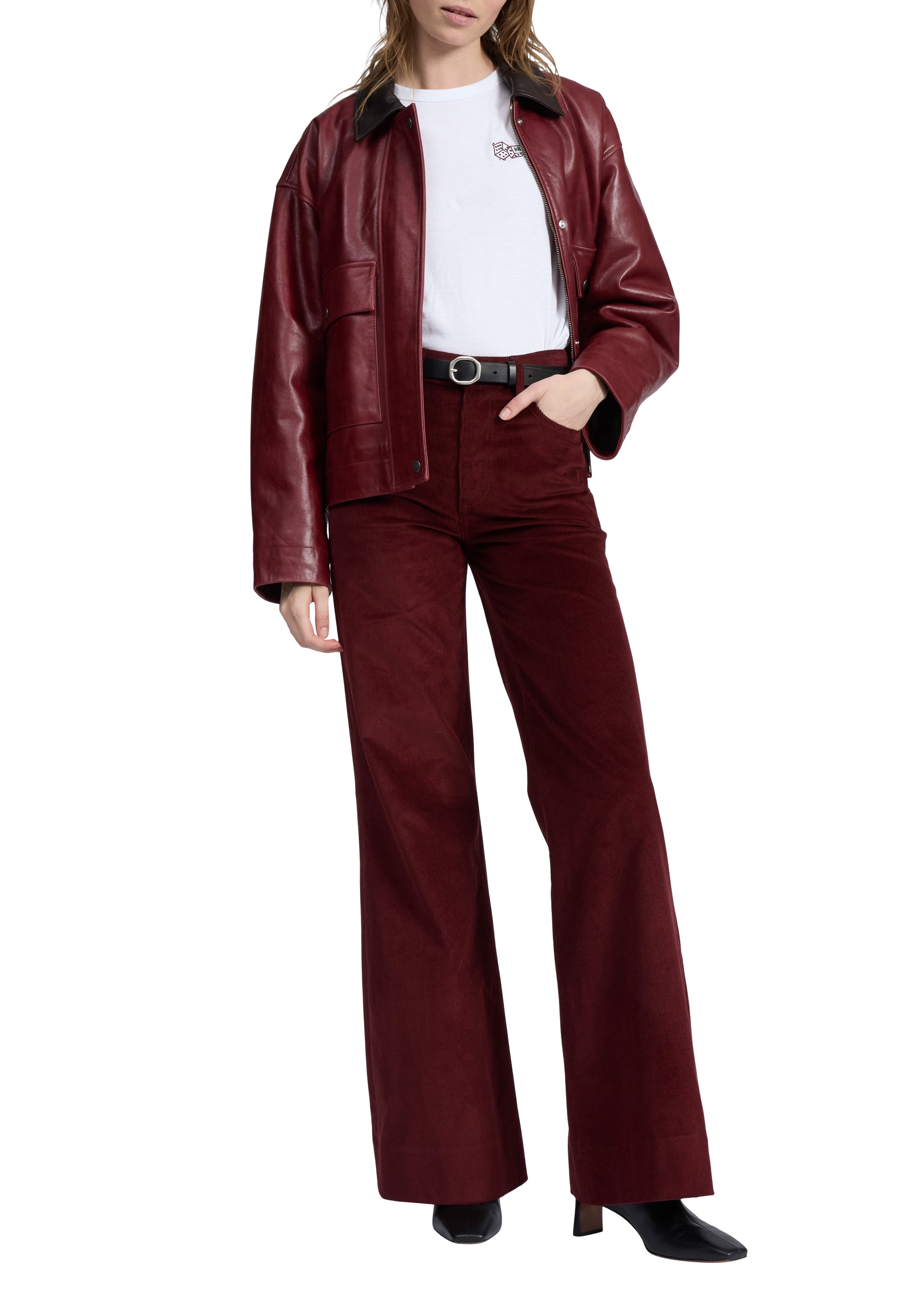 Pantalon droit Skylar en velours - Burgundy