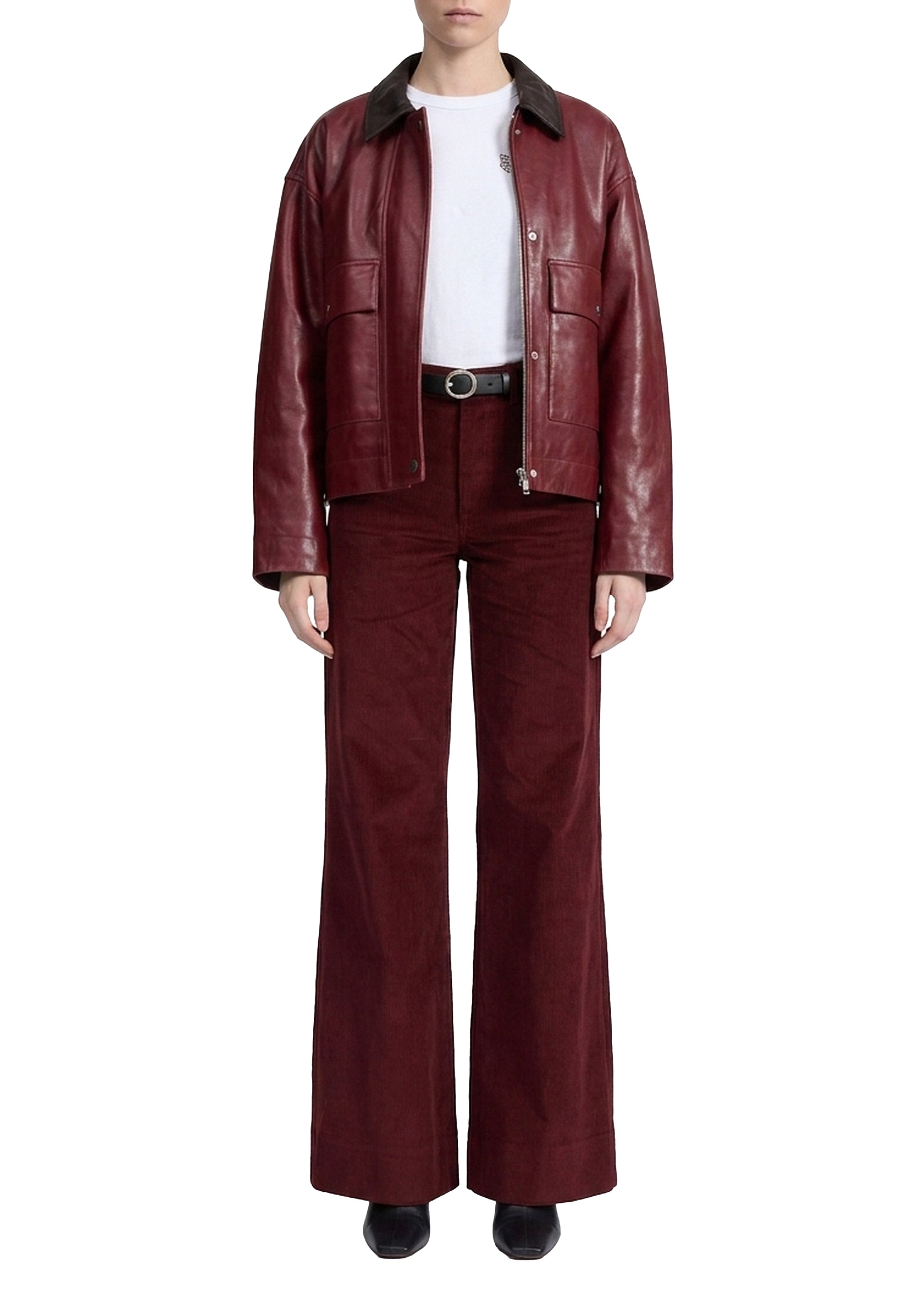 Skylar straight-leg velvet trousers - Burgundy