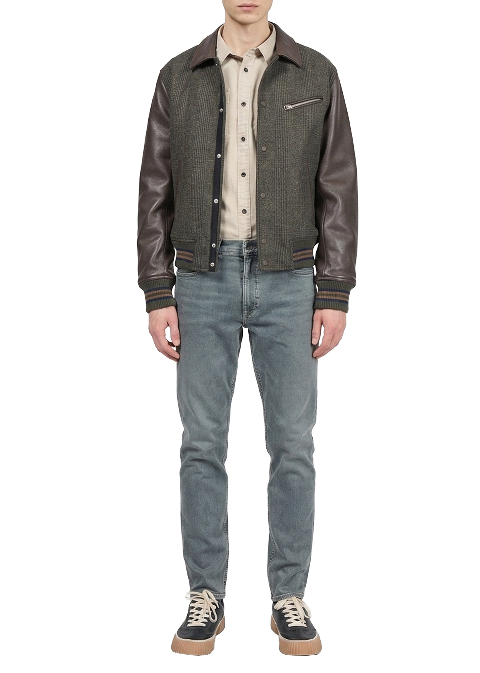 Veste Jeremy en cuir et laine - Marron