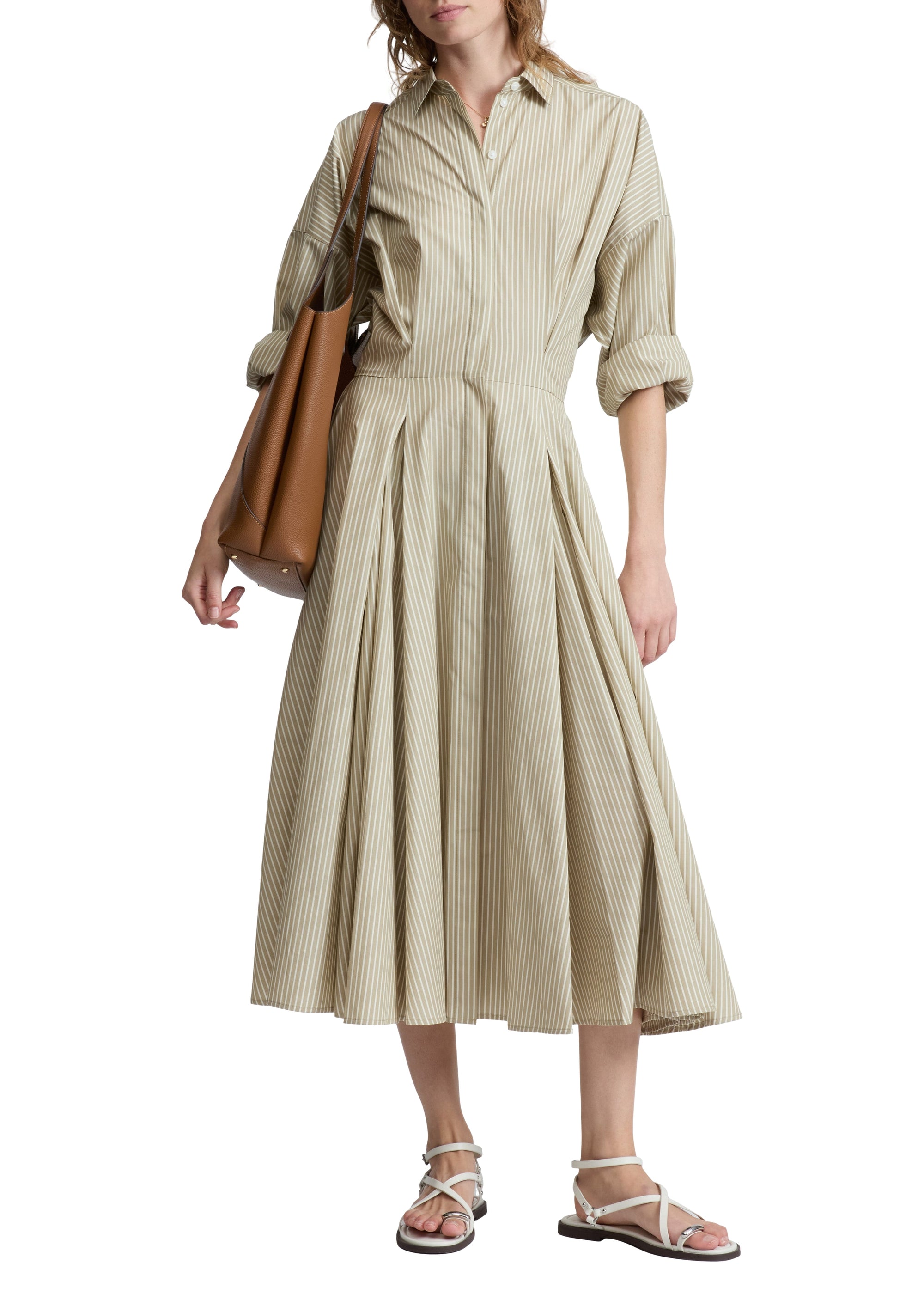 Robe midi à rayures Aiden en coton - Beige