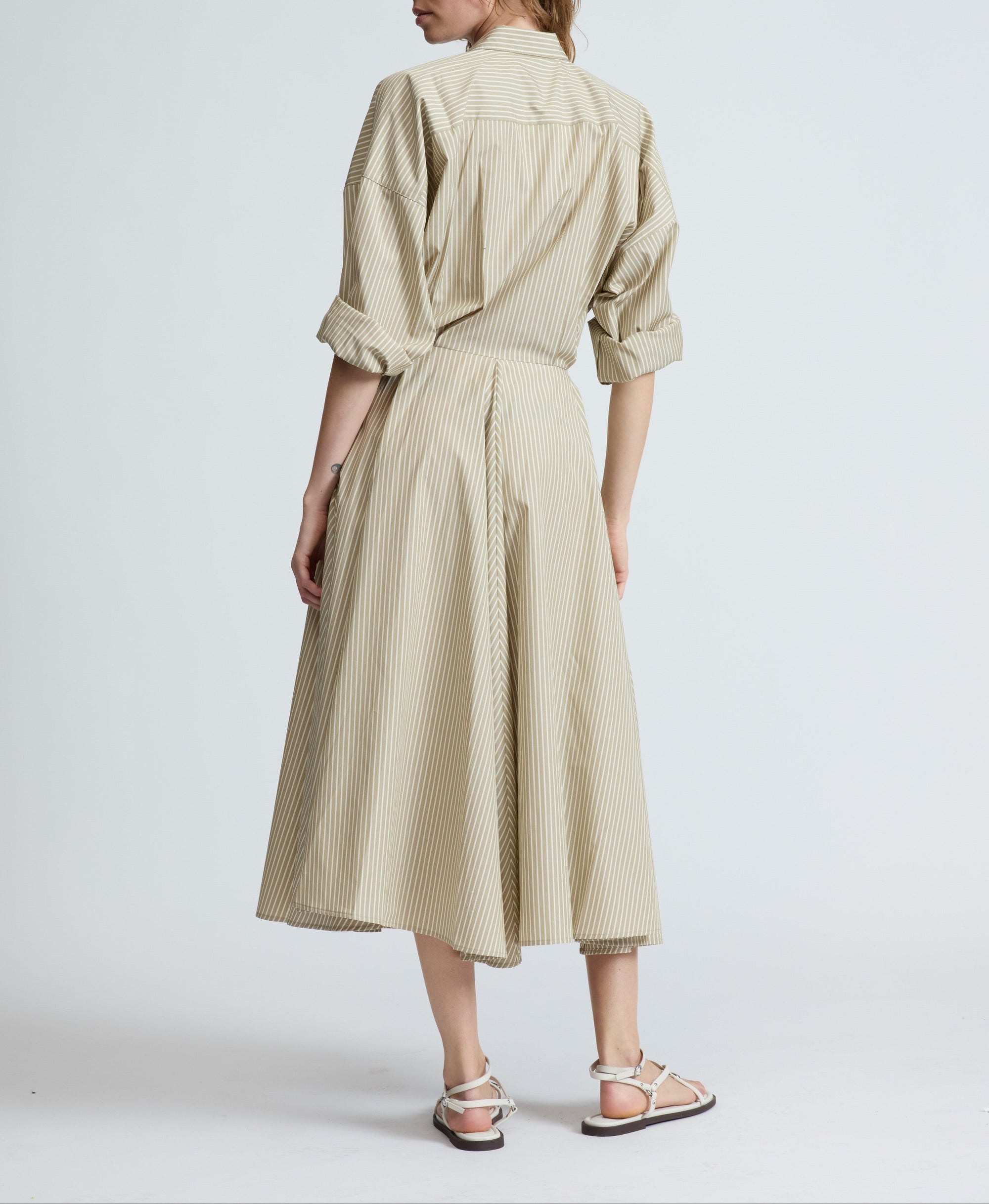 Robe midi à rayures Aiden en coton - Beige