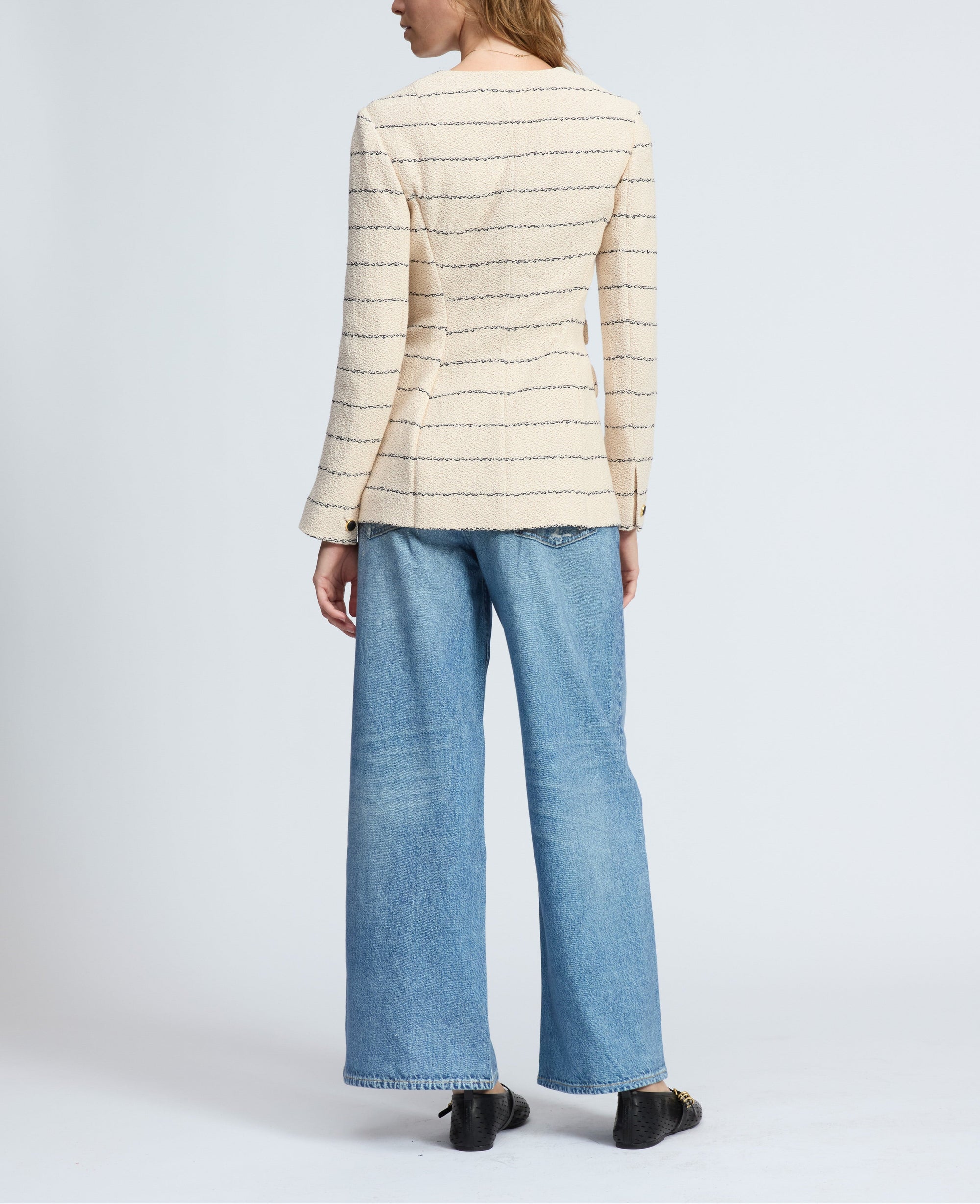 Blazer à col rond Roslyn en tweed de coton - Crème