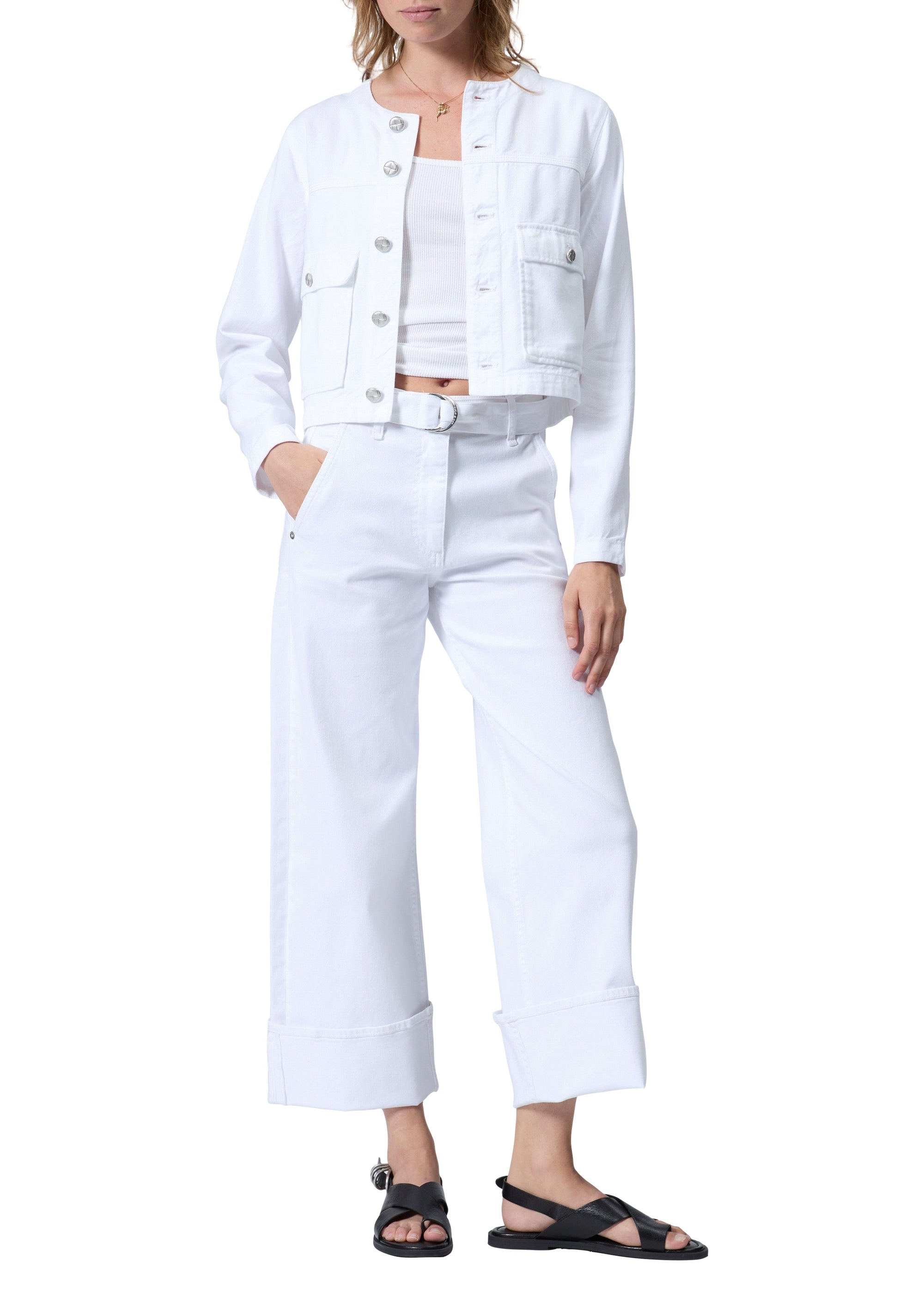 Pantalon wide leg Andi en denim - Blanc