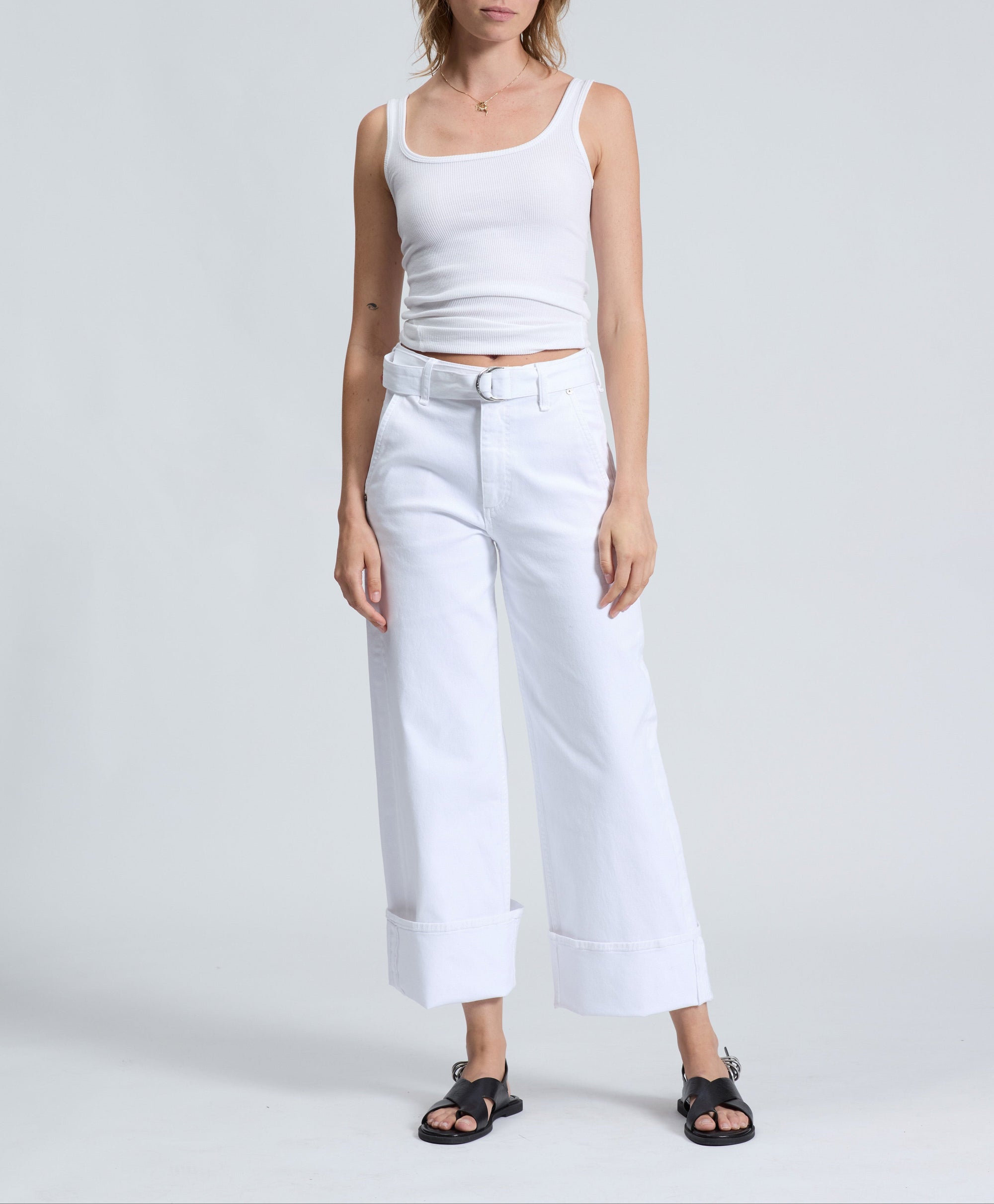 Pantalon wide leg Andi en denim - Blanc