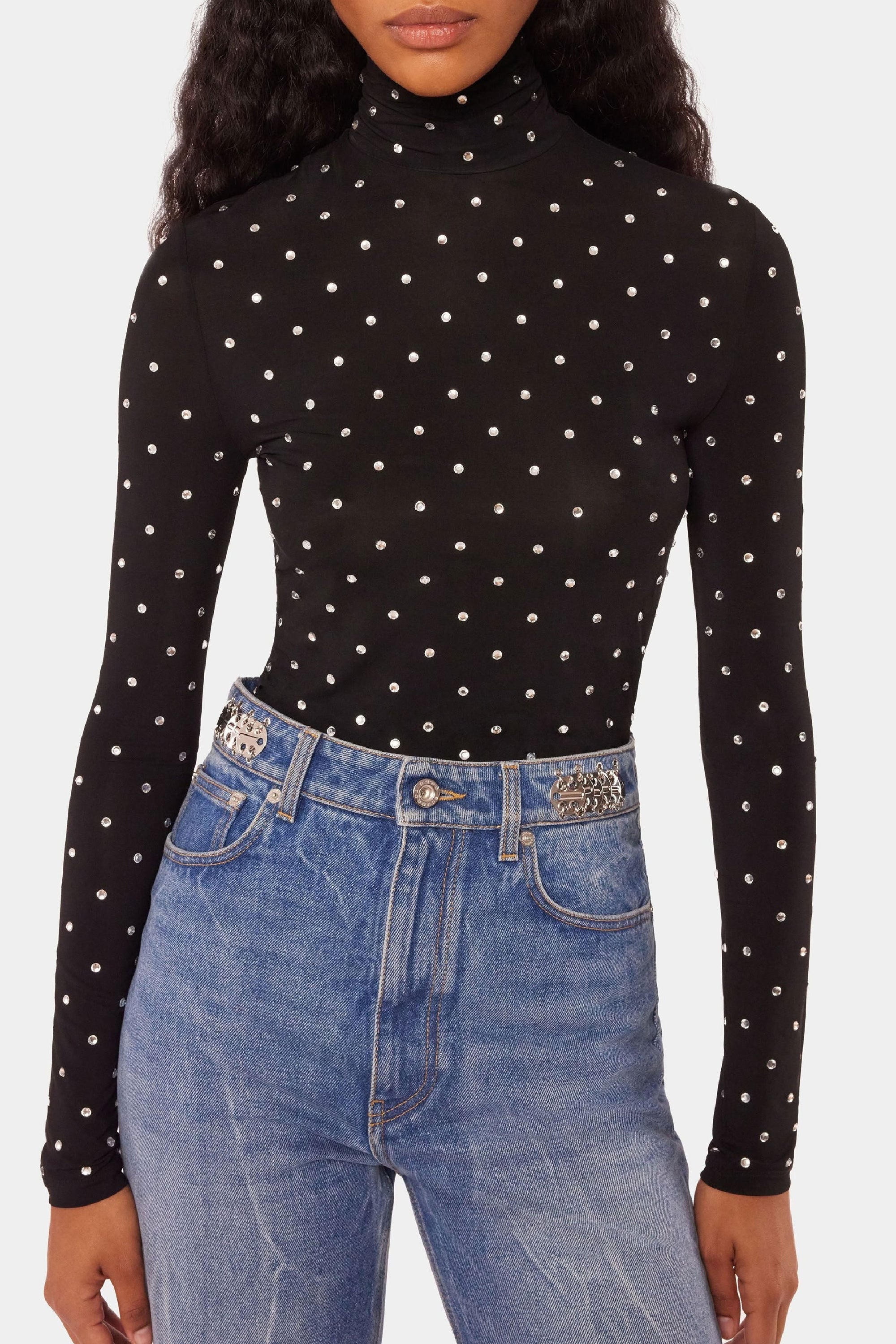 Jersey turtleneck top - Black