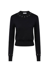 Jumper with metallic details in wool and silk - Black