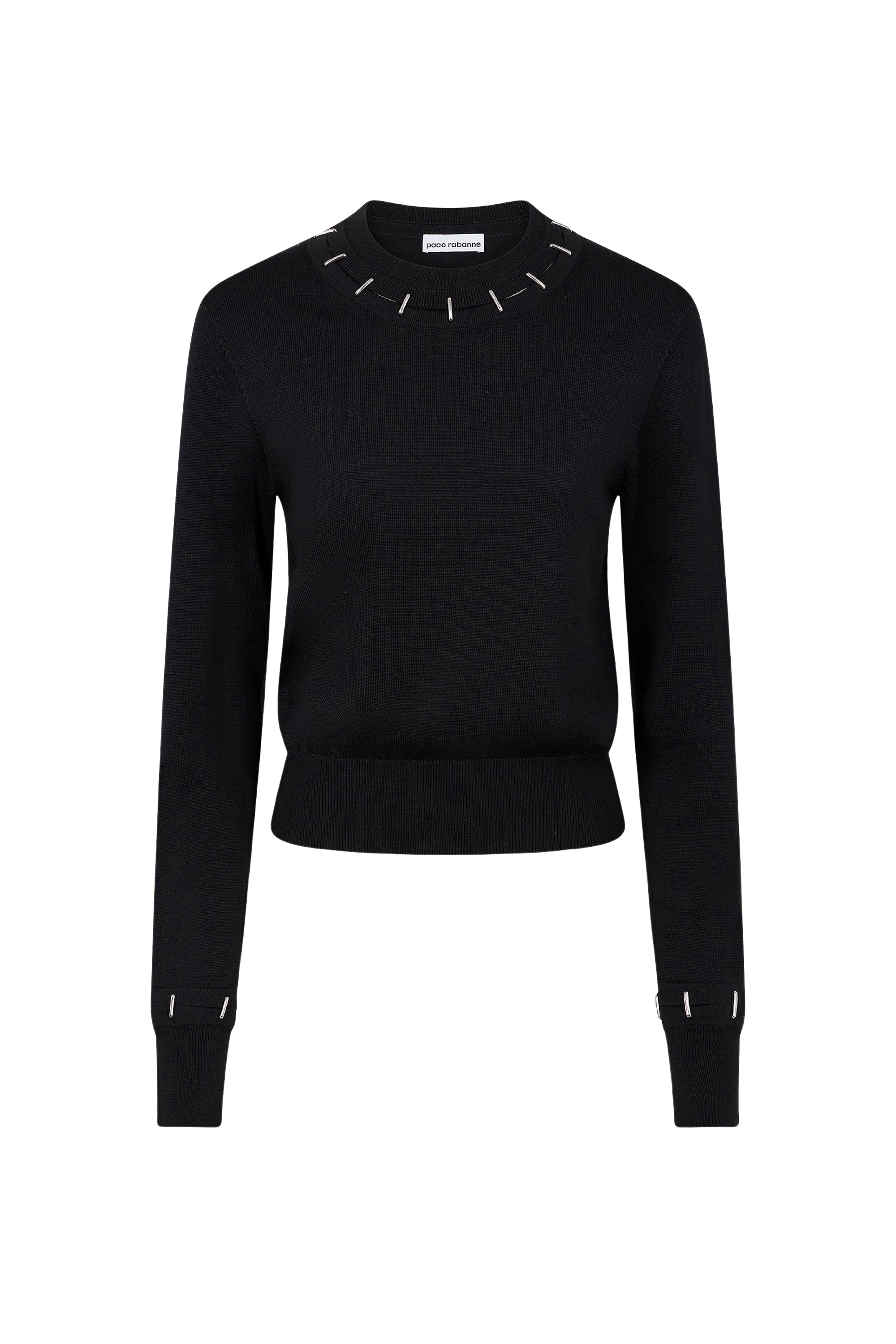 Jumper with metallic details in wool and silk - Black