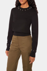 Jumper with metallic details in wool and silk - Black