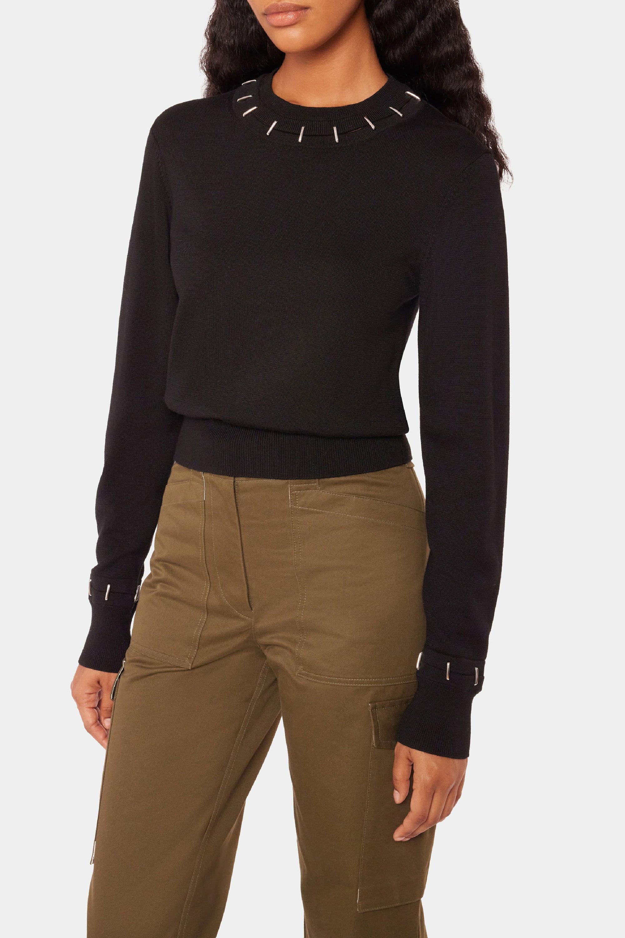 Jumper with metallic details in wool and silk - Black
