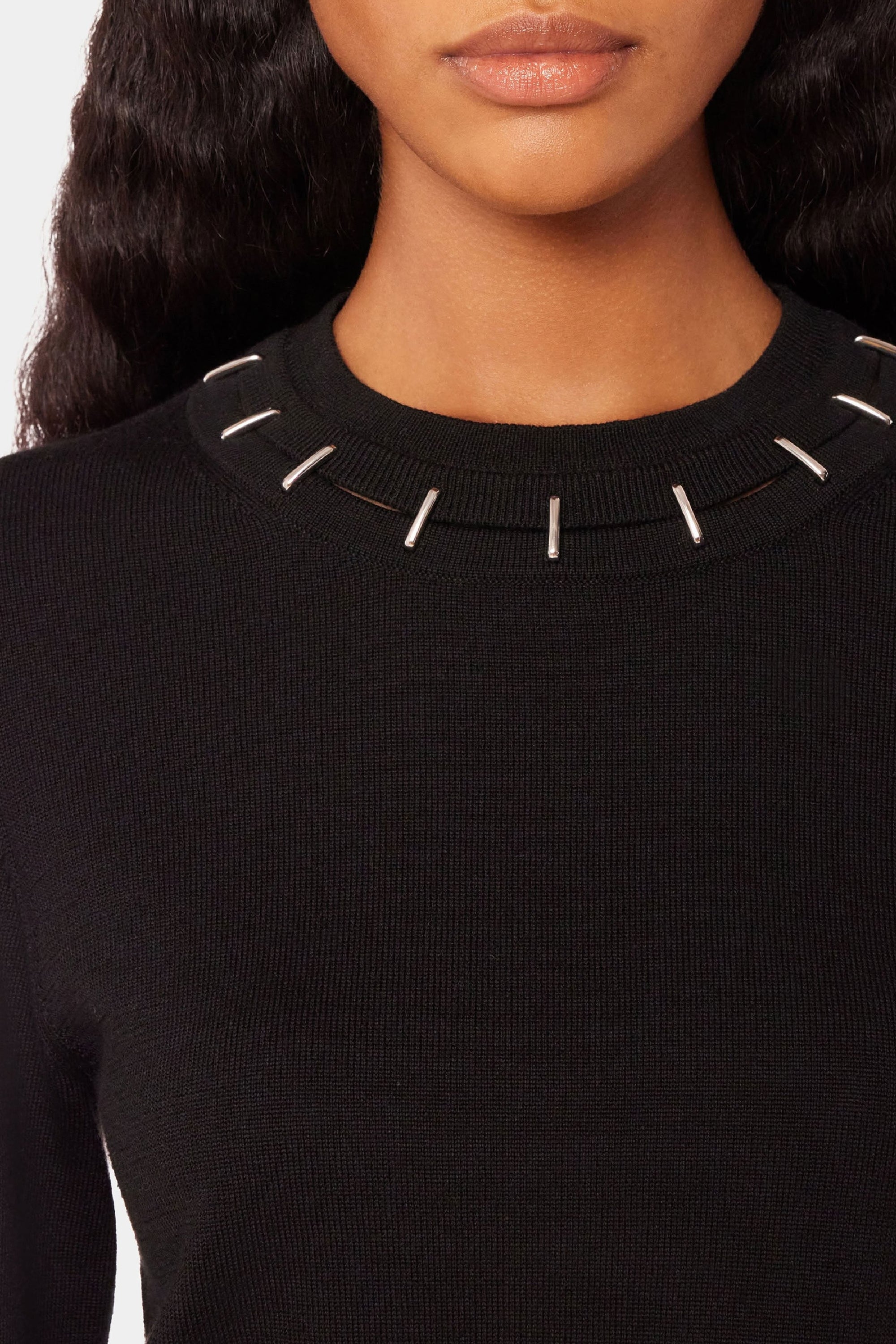 Jumper with metallic details in wool and silk - Black
