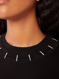 Jumper with metallic details in wool and silk - Black