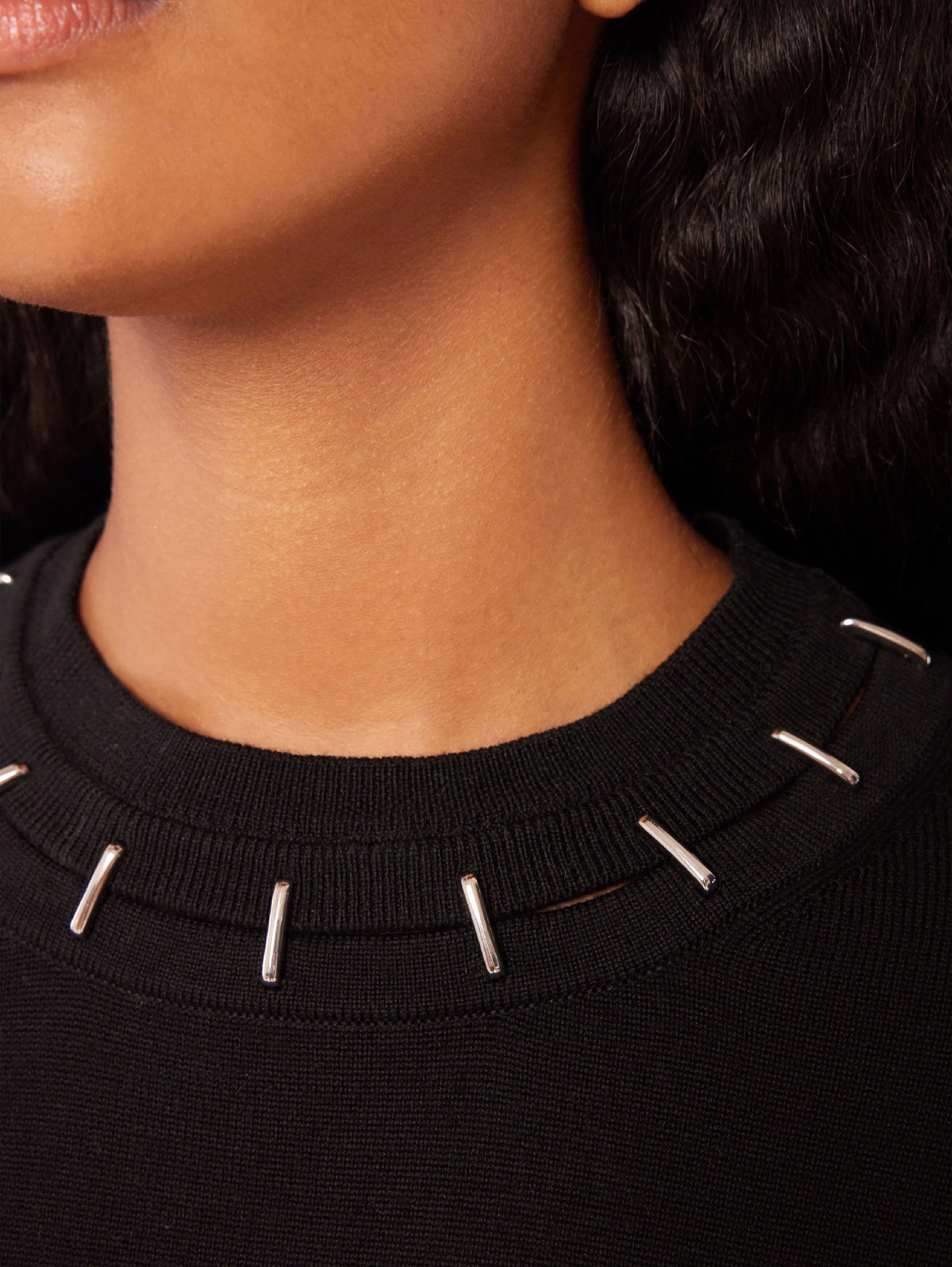 Jumper with metallic details in wool and silk - Black