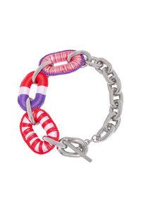Link XL embroidered necklace - Silver & Red Purple