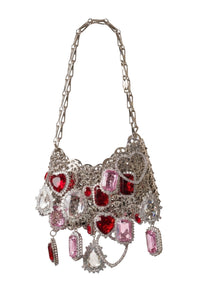Crystal and brass Heart charms - Silver & Strass