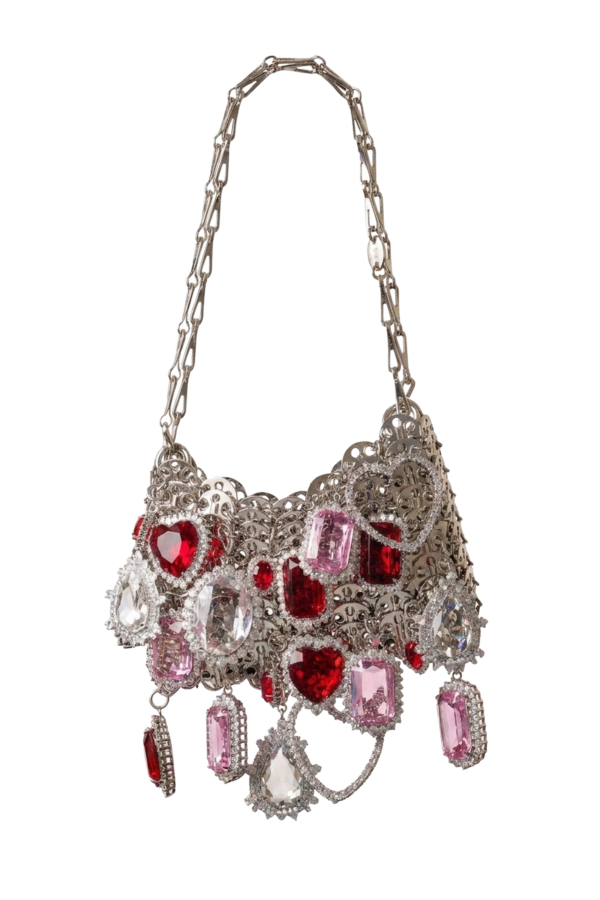 Crystal and brass Heart charms - Silver & Strass