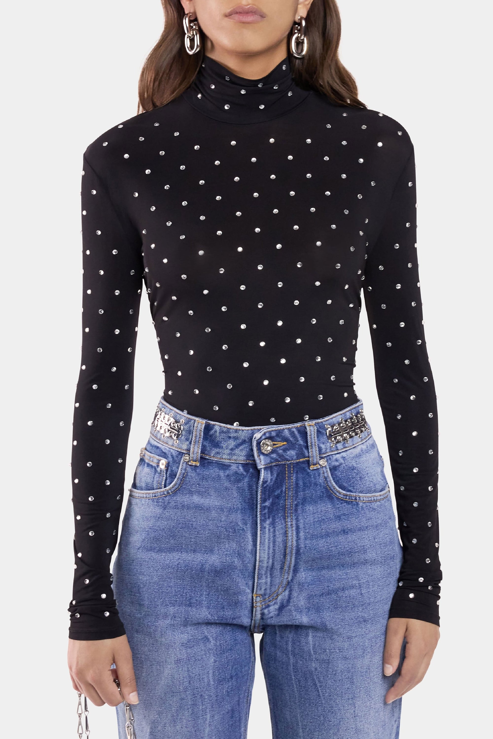 Long-sleeved T-shirt with rhinestones - Black