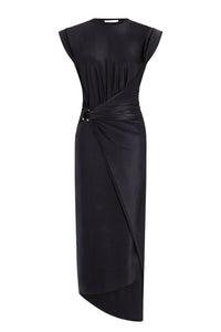 Draped dress with metallic detail - Black