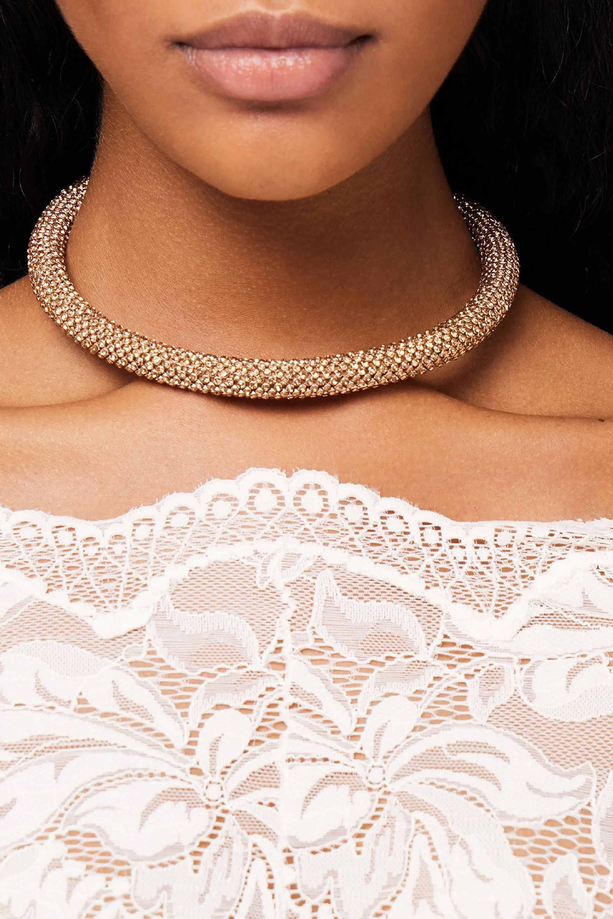 Pixel Tube necklace in brass - Gold & Topaz