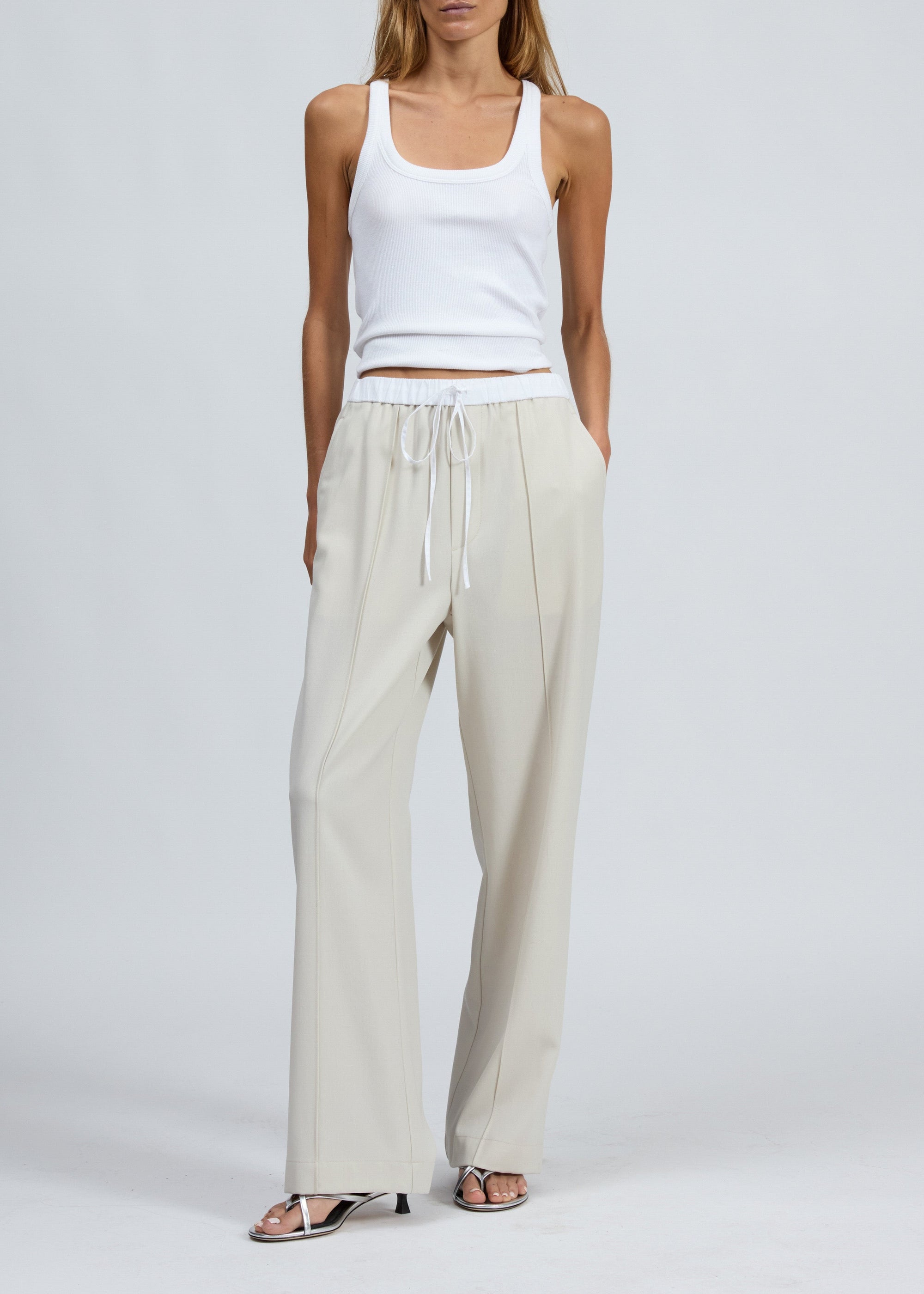 Pantalon Siena en laine à rayures latérales - Ivory