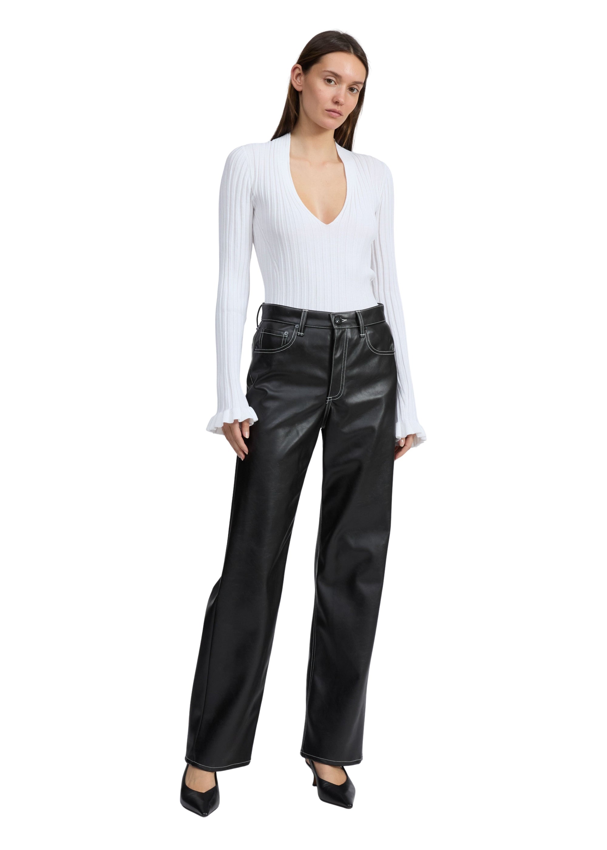 Pantalon droit en simili cuir Shea - Noir