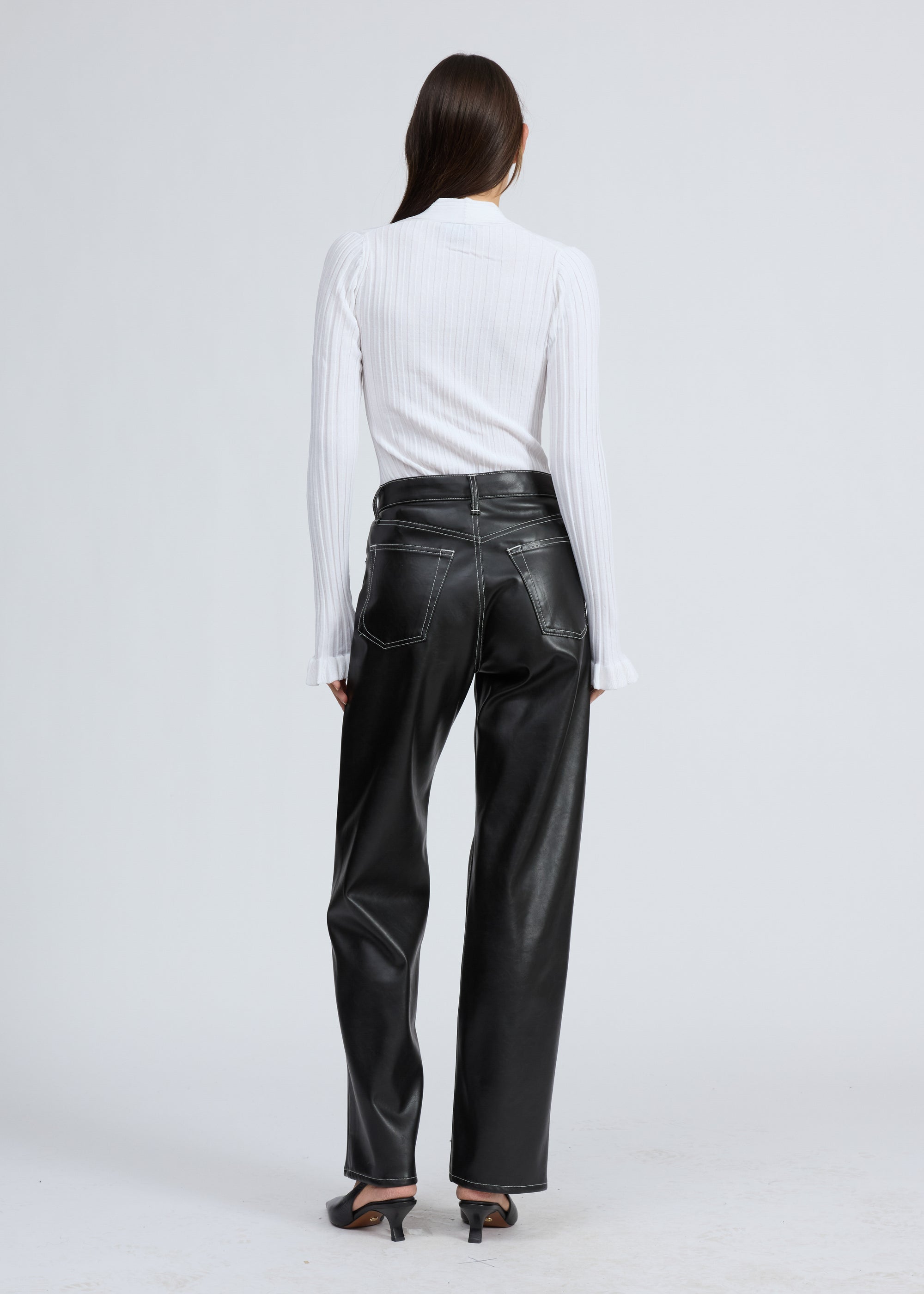Pantalon droit en simili cuir Shea - Noir