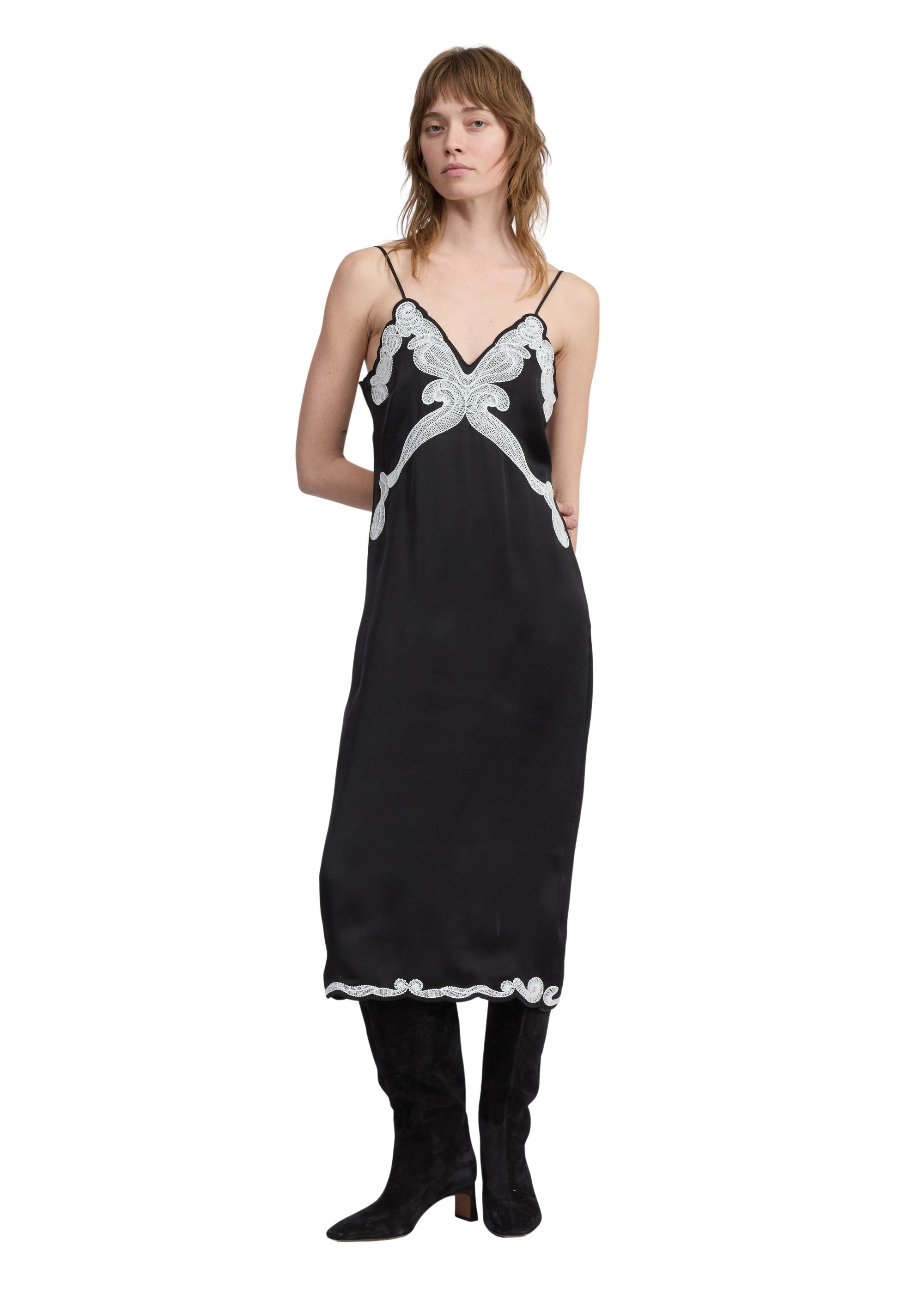 Robe nuisette Ann Emb - Noir