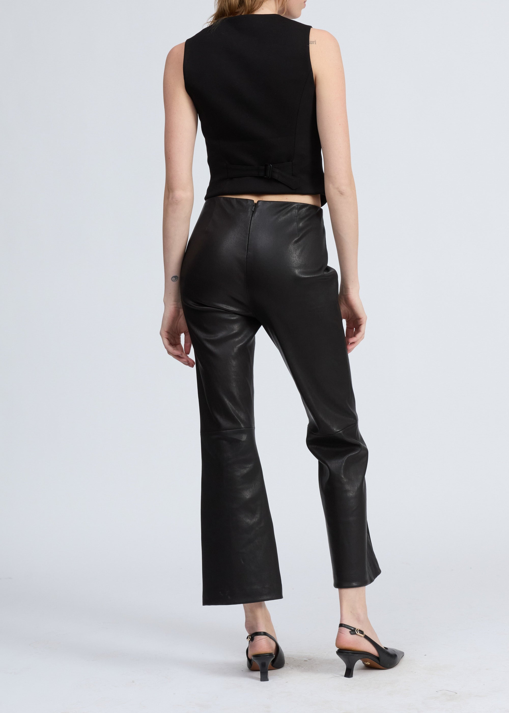 Pantalon évasé en cuir Irina - Noir