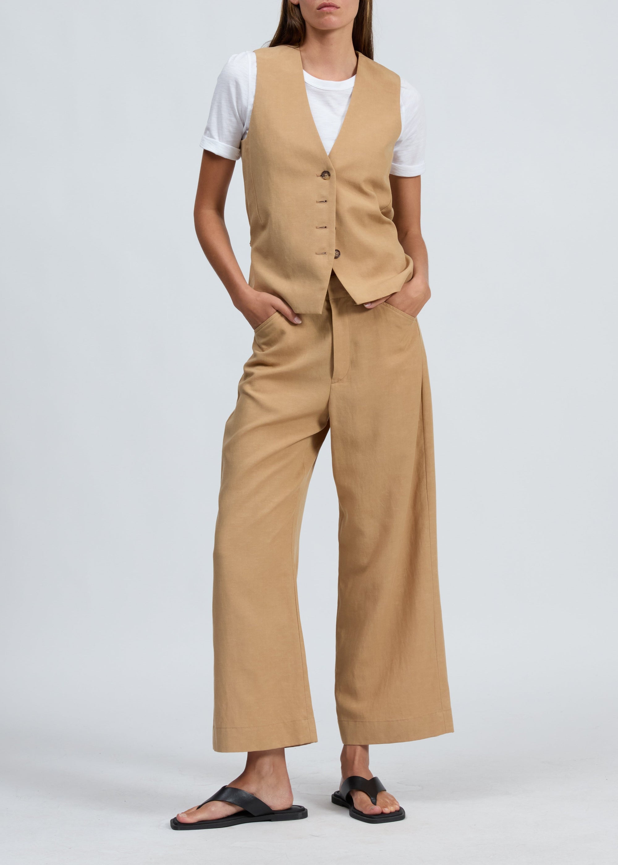 Gilet en lin « Paulette » - Fawn