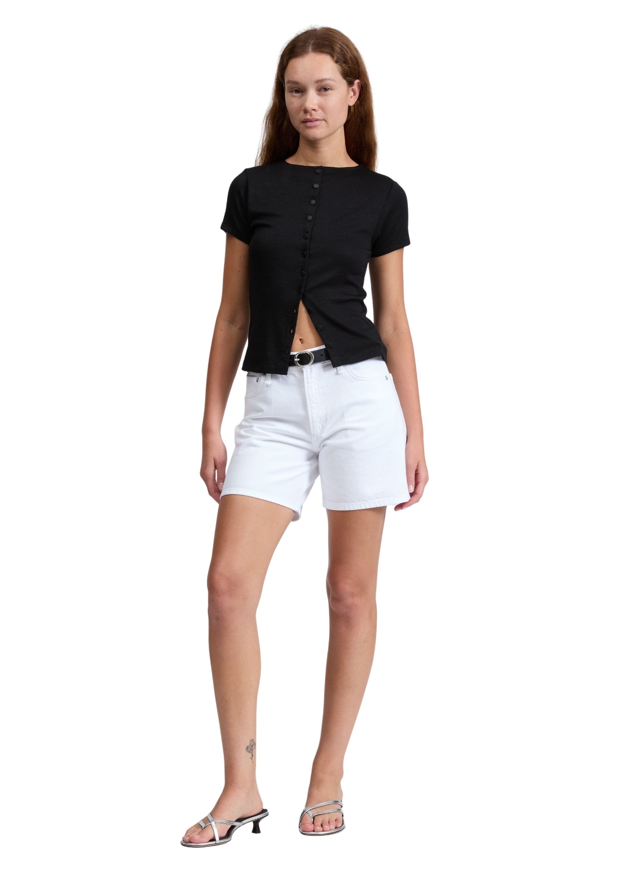 T-shirt en maille à boutons - Noir
