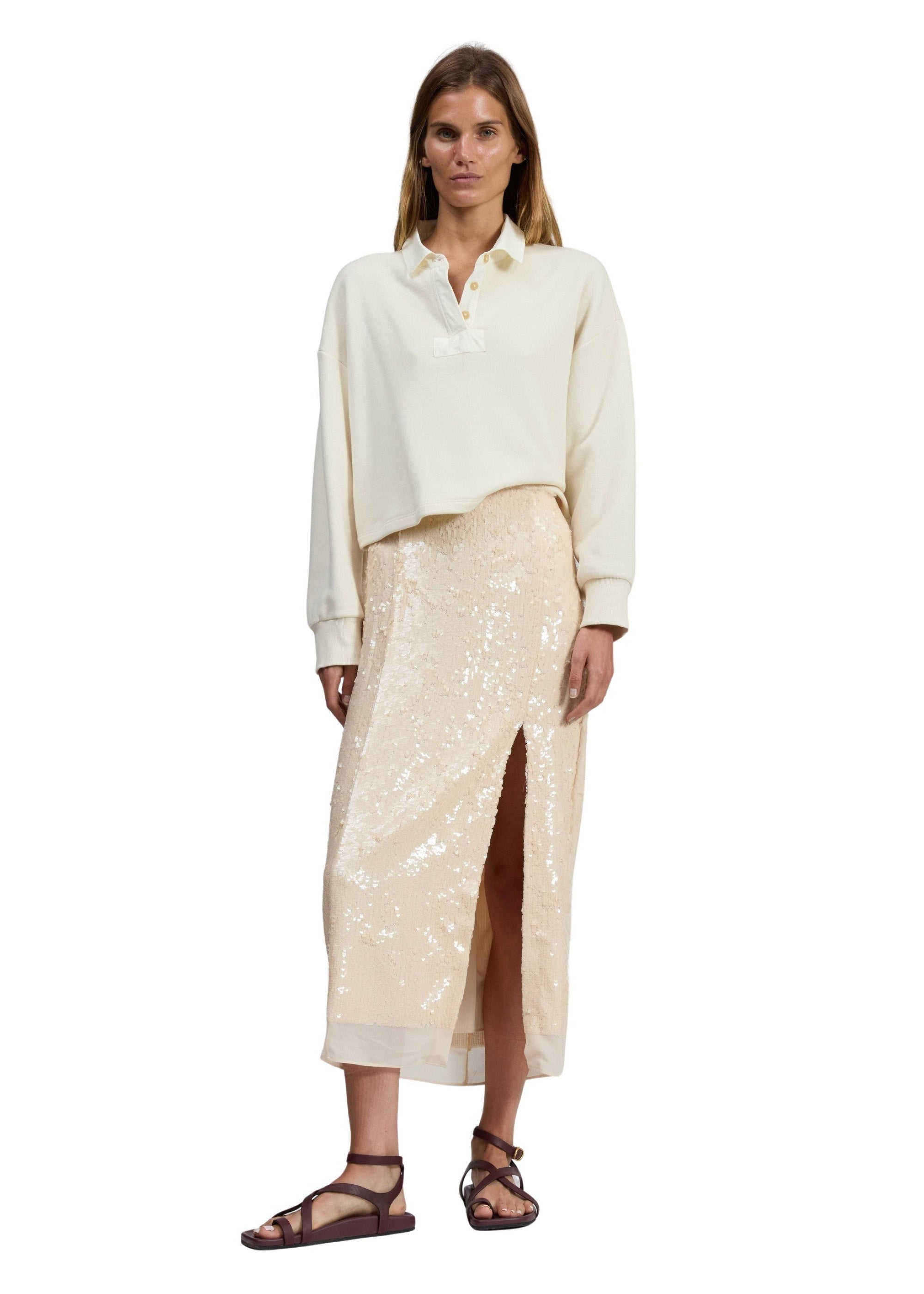Sweat-shirt polo oversize en tissu éponge vintage - Sand