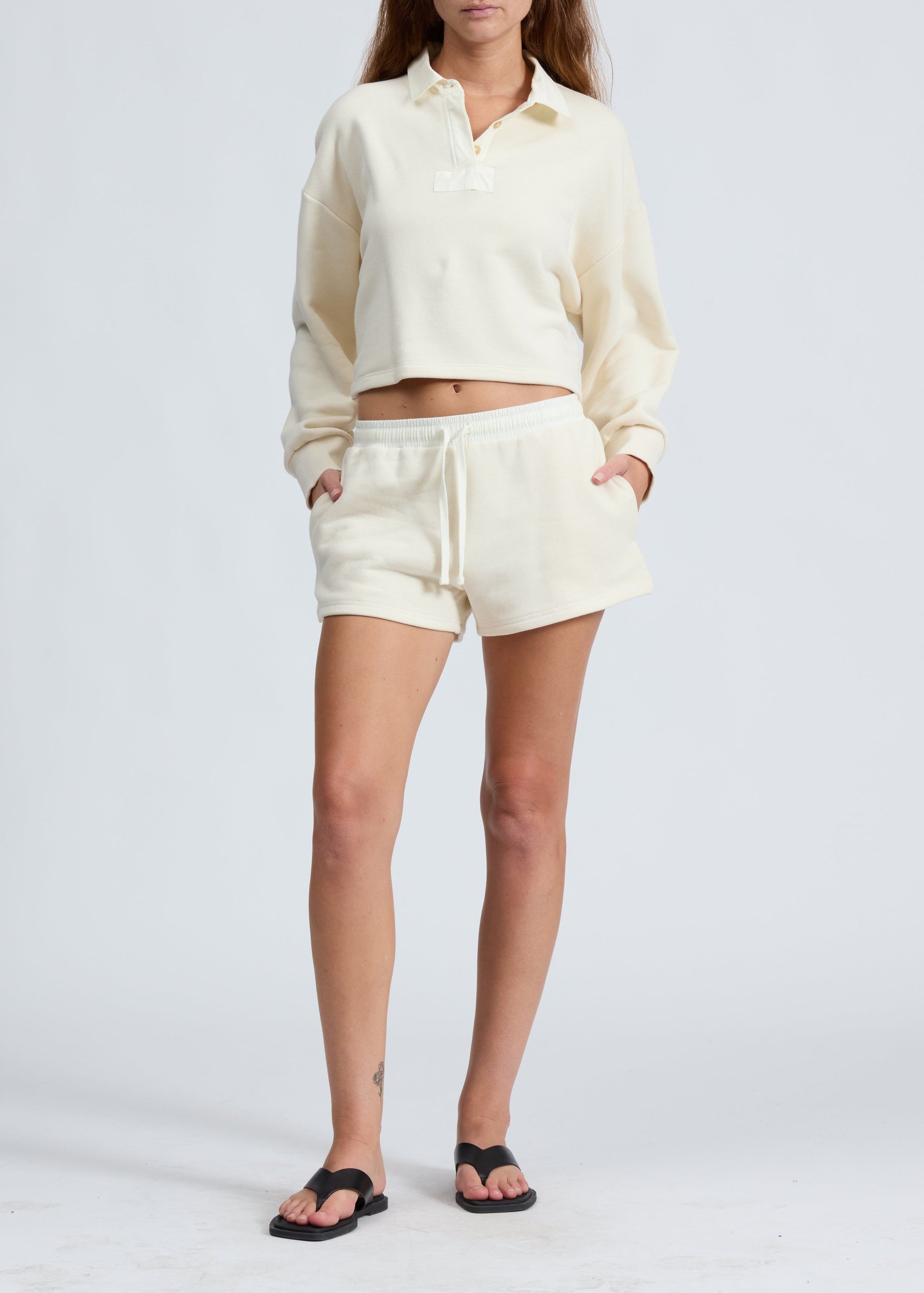 Sweat-shirt polo oversize en tissu éponge vintage - Sand