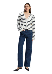Cardigan en laine à col en V rayé Peggy - Whtmt