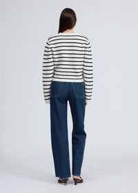 Cardigan en laine à col en V rayé Peggy - Whtmt