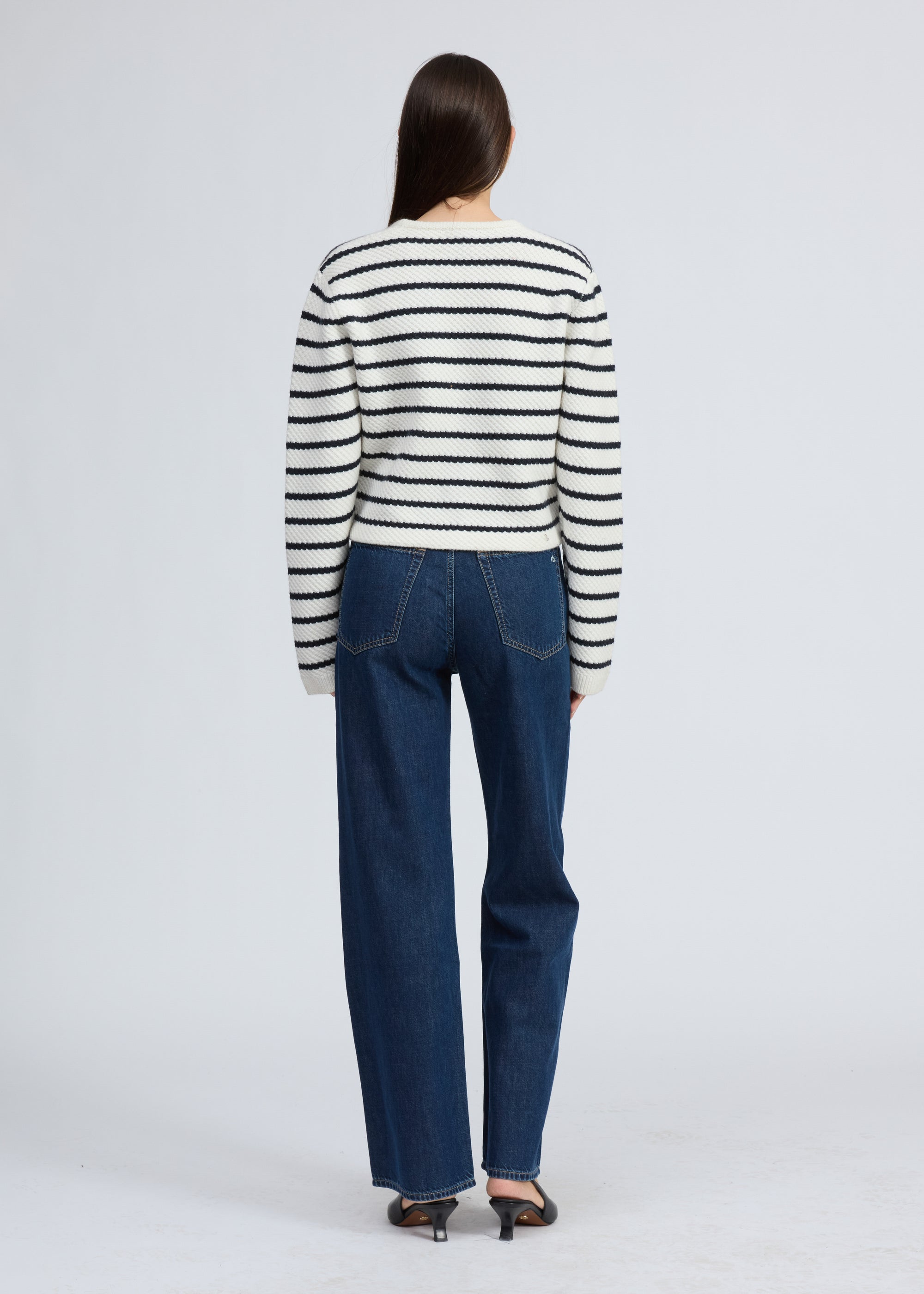 Cardigan en laine à col en V rayé Peggy - Whtmt