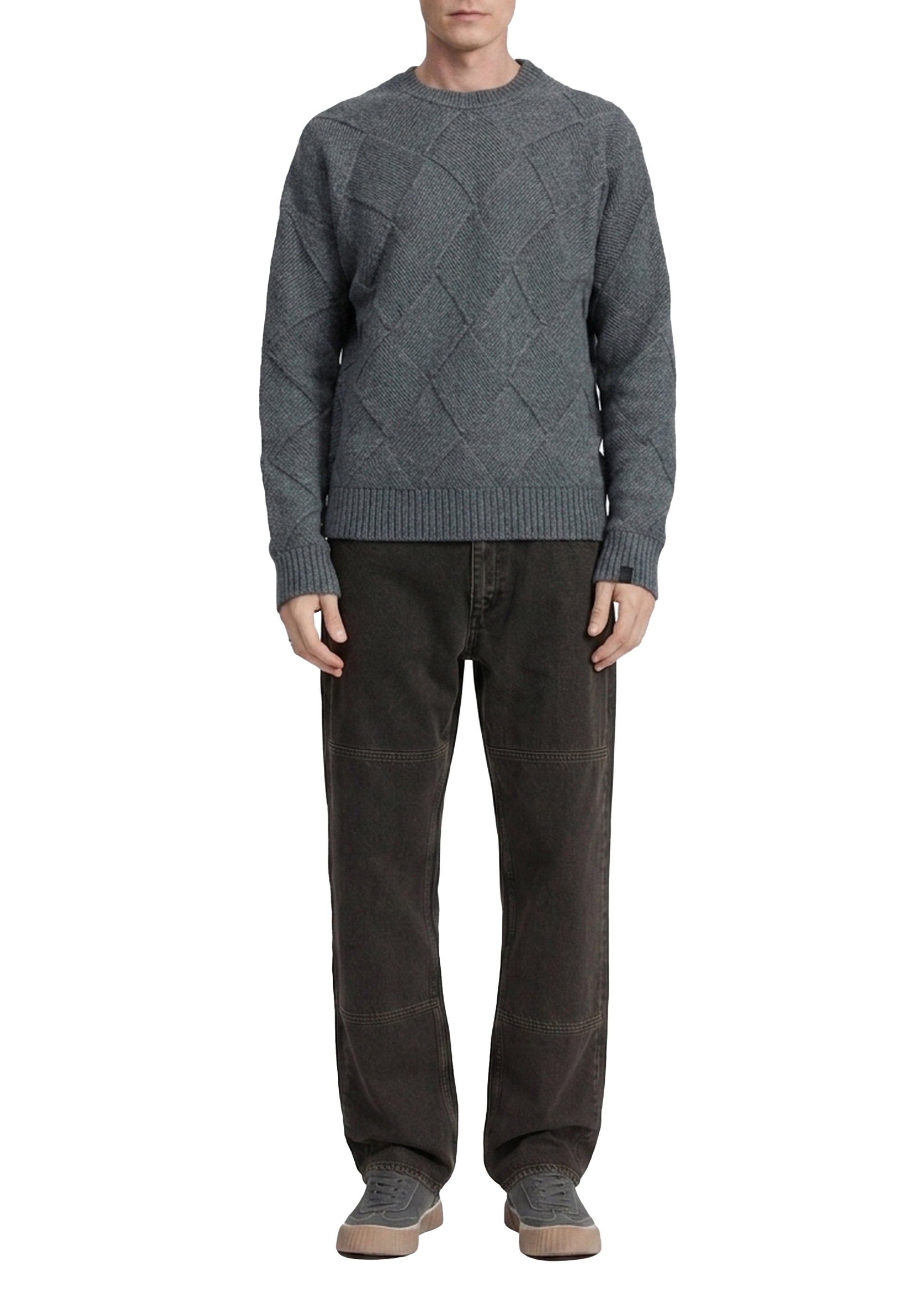 Entrelac round-neck wool jumper - Charcoral