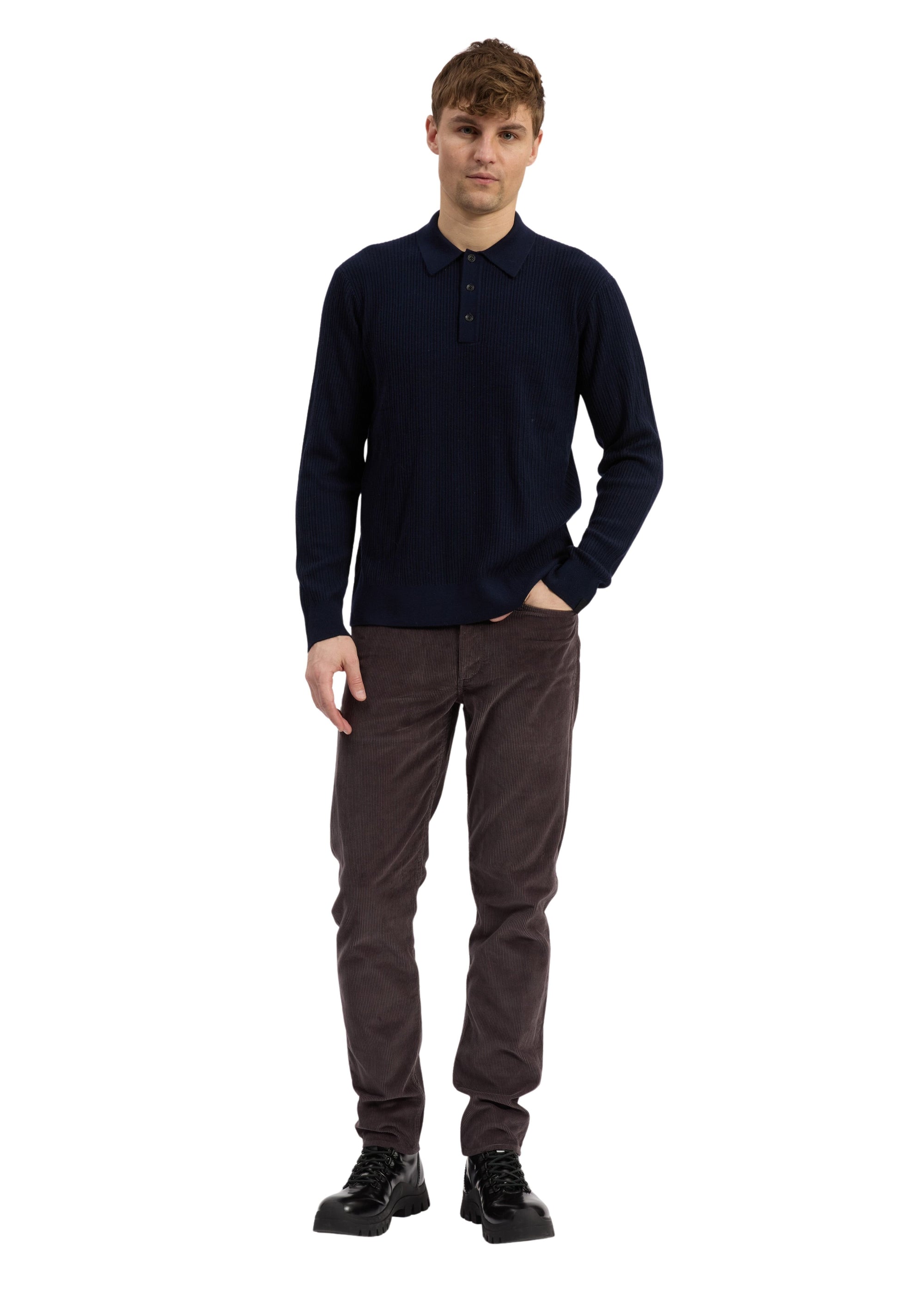 Polo à manches longues Crawford en laine - Navy