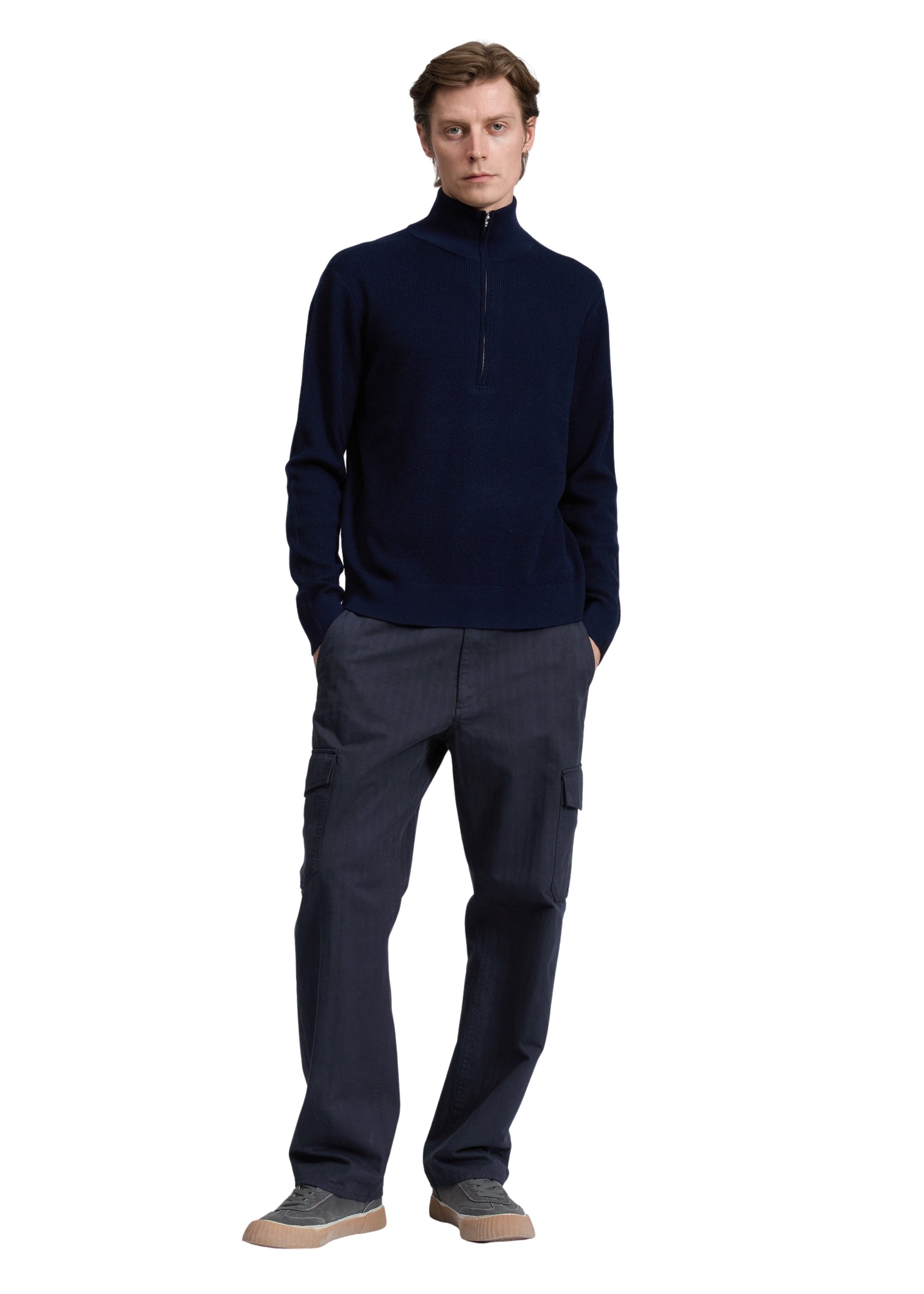 Pull à demi-zip Joel en laine mérinos - Navy