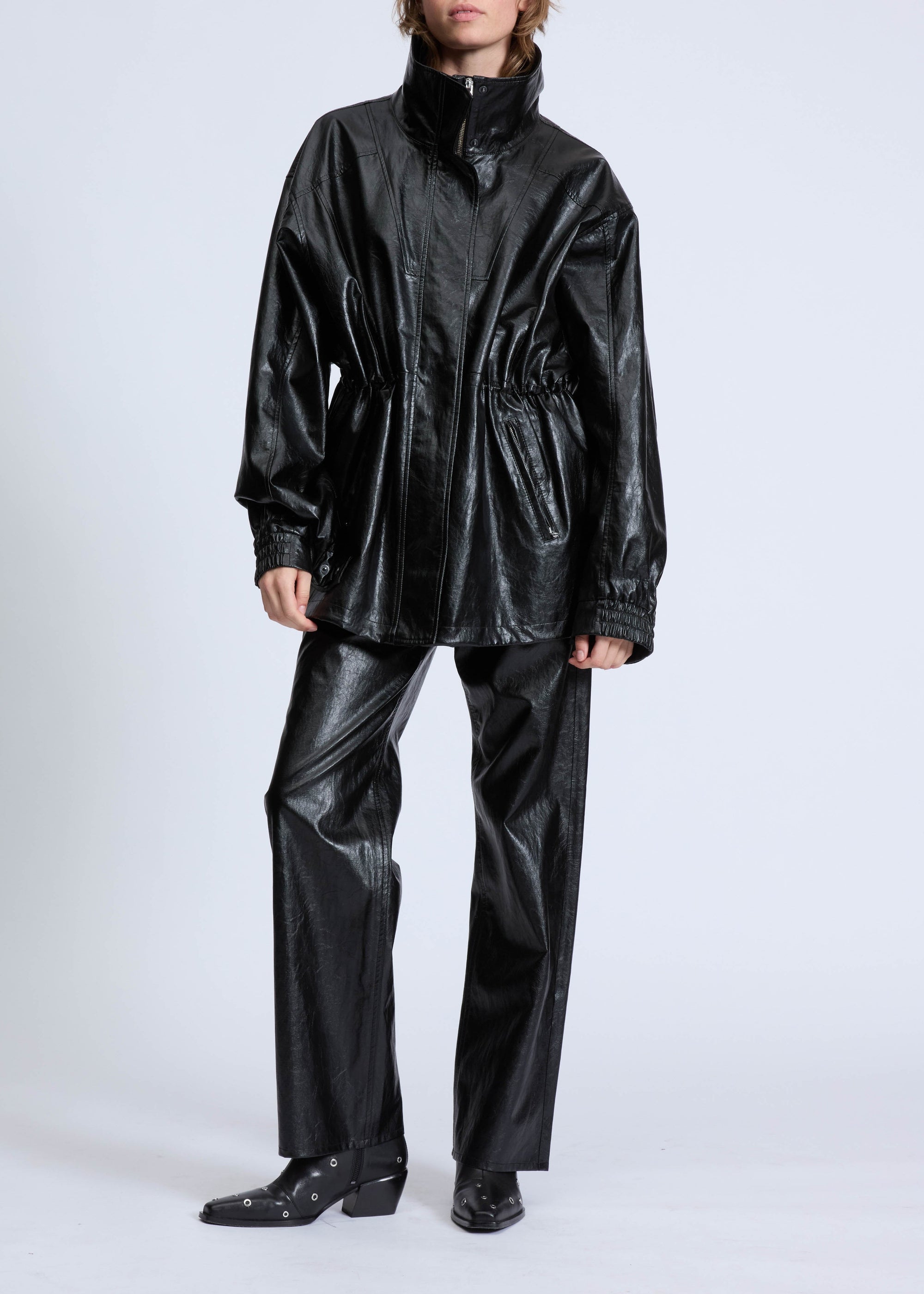 Veste en simili cuir métallisé Monica - Noir