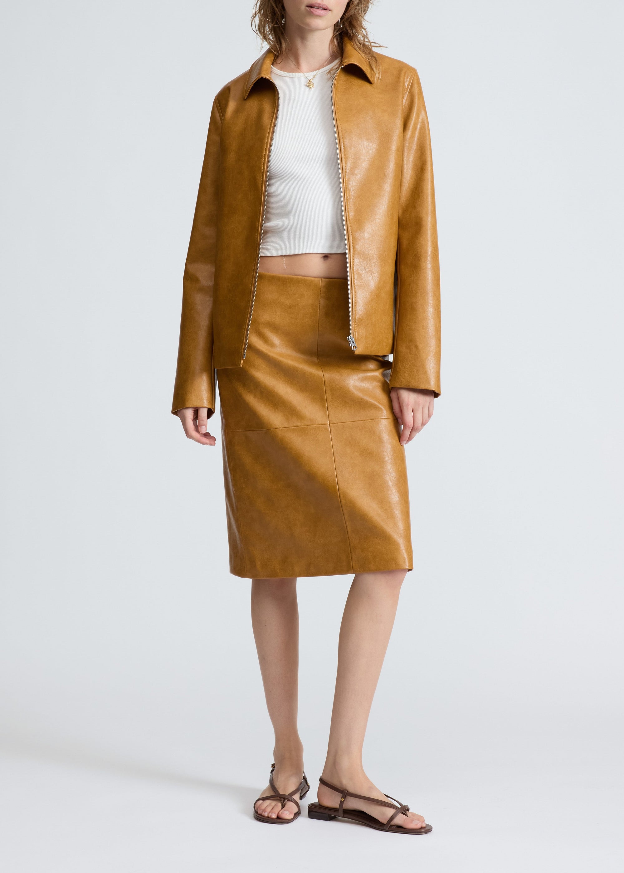 Jupe en simili cuir Jordie - Camel