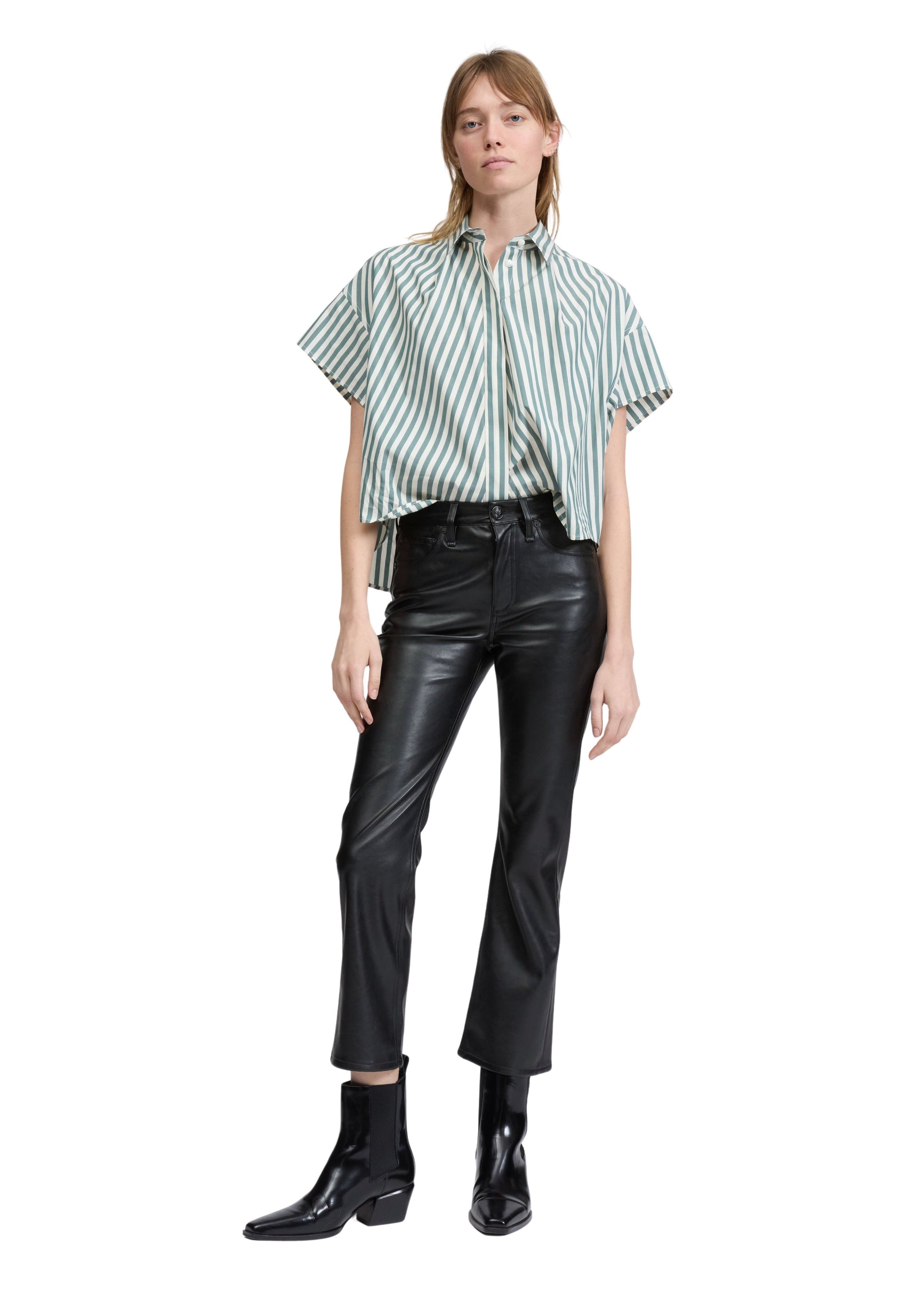 Pantalon évasé à la cheville en simili cuir Peyton - Noir