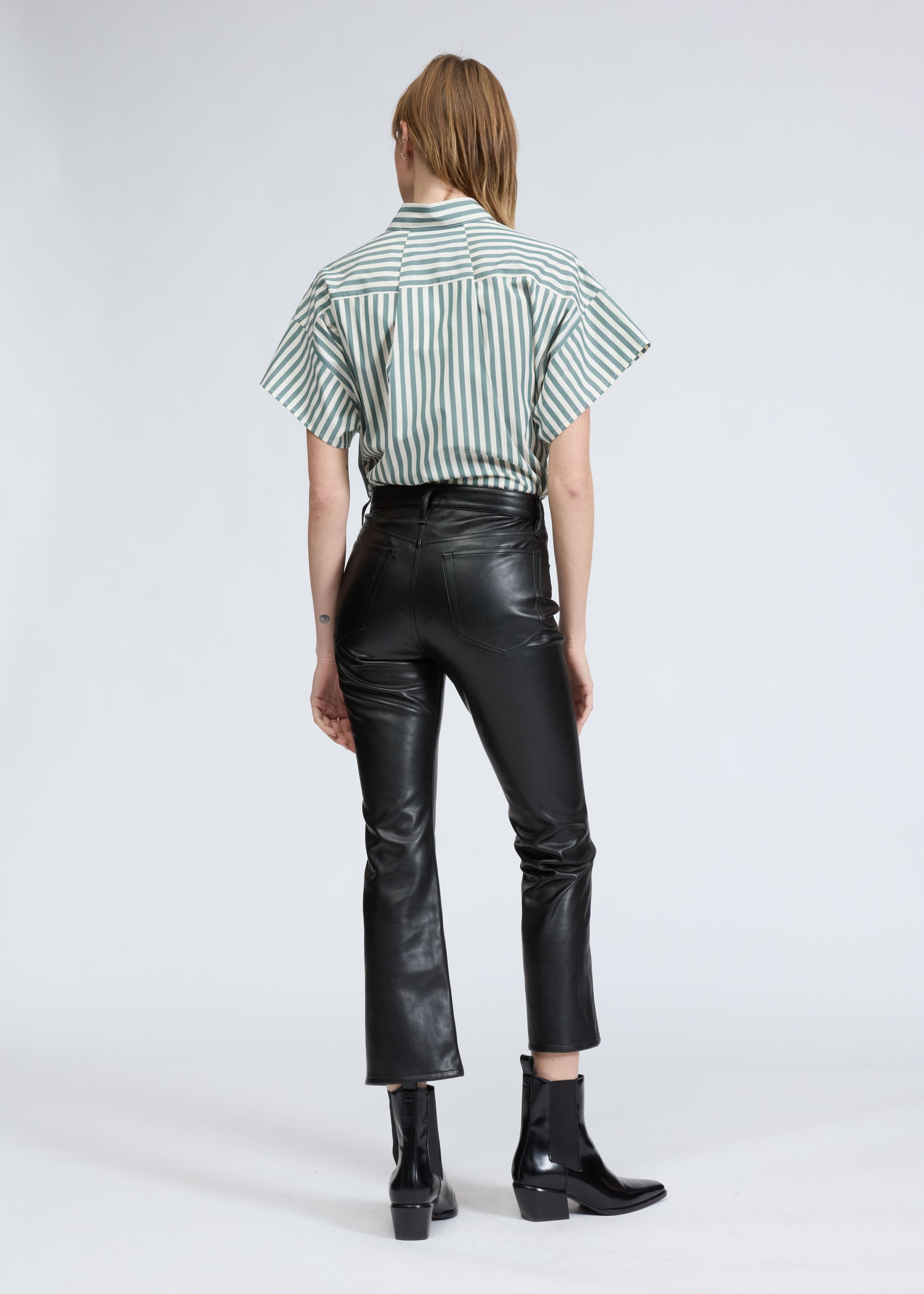 Pantalon évasé à la cheville en simili cuir Peyton - Noir