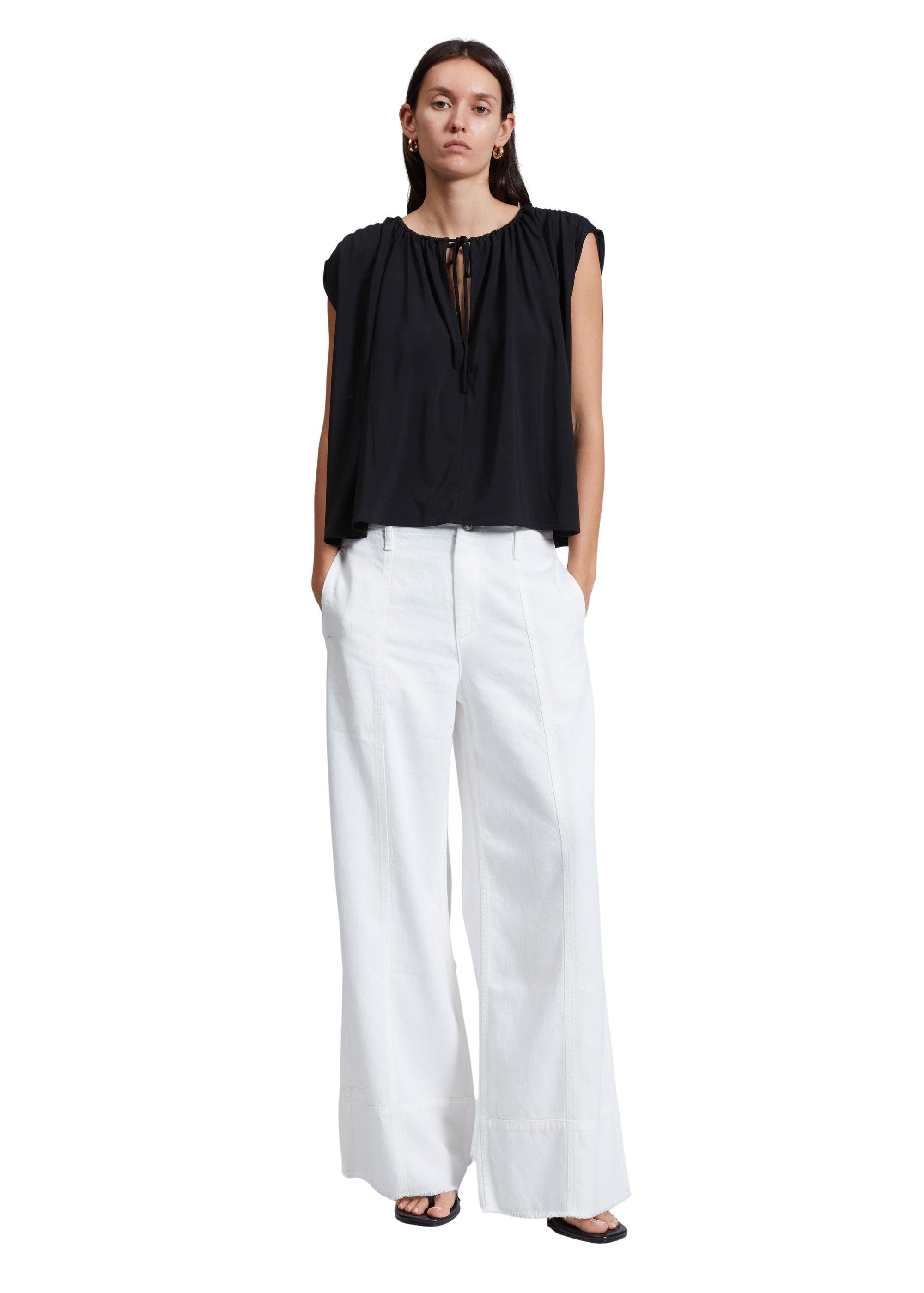 Pantalon palazzo court ultra-léger Arianna - Blanc