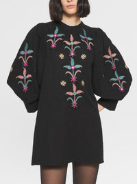 Robe courte brodée Rafi - Black