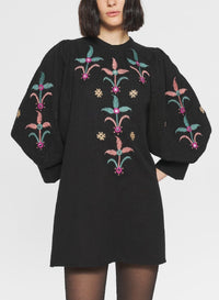 Robe courte brodée Rafi - Black