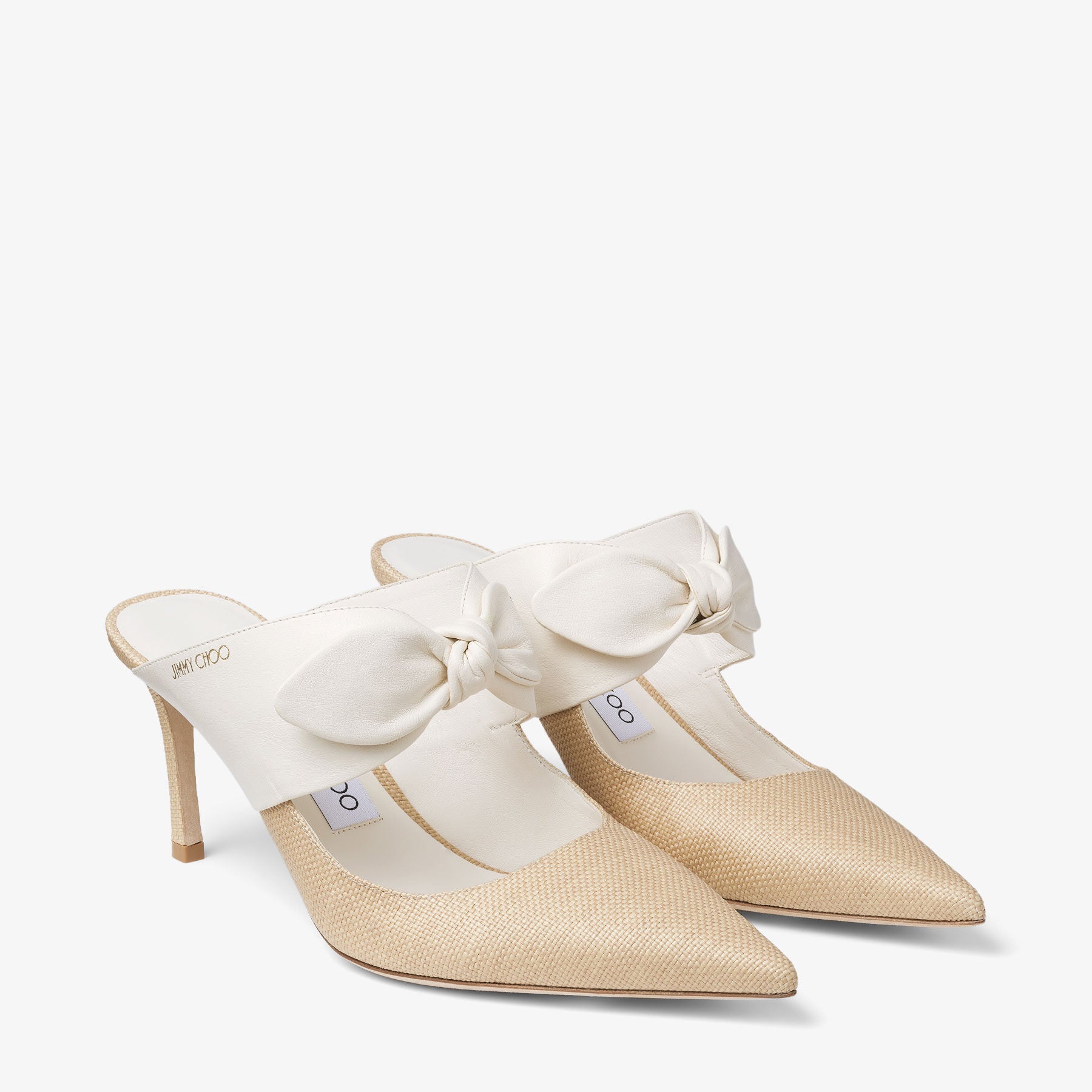 Mules Rali 75 en raphia et cuir - Latte & Natural