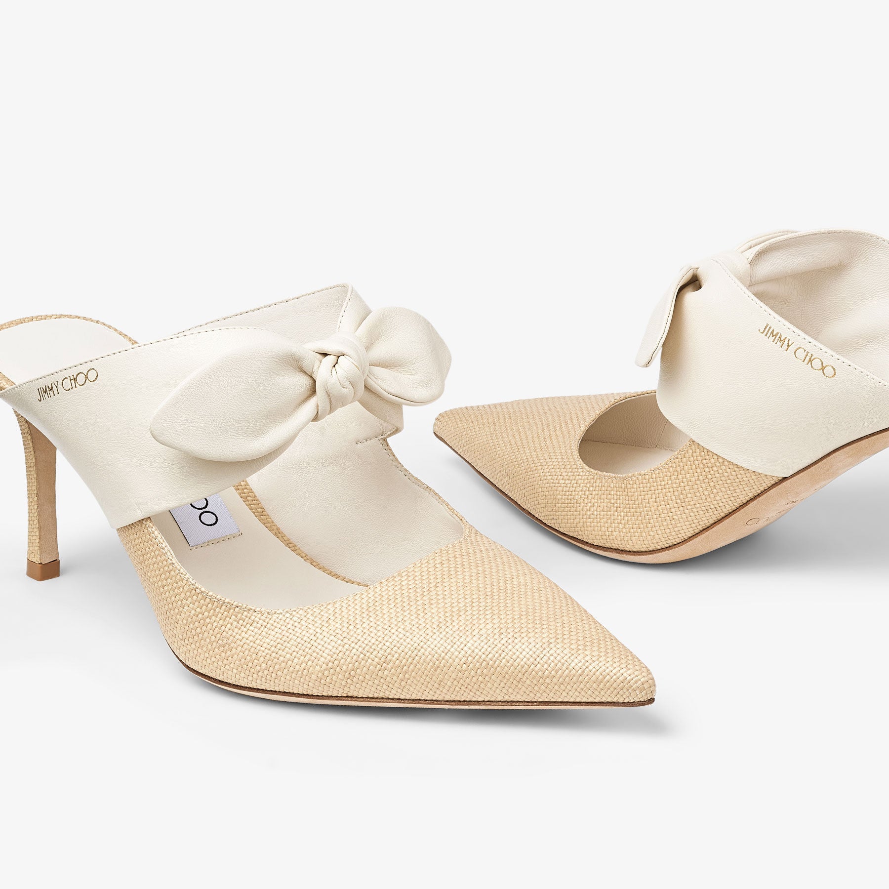 Mules Rali 75 en raphia et cuir - Latte & Natural