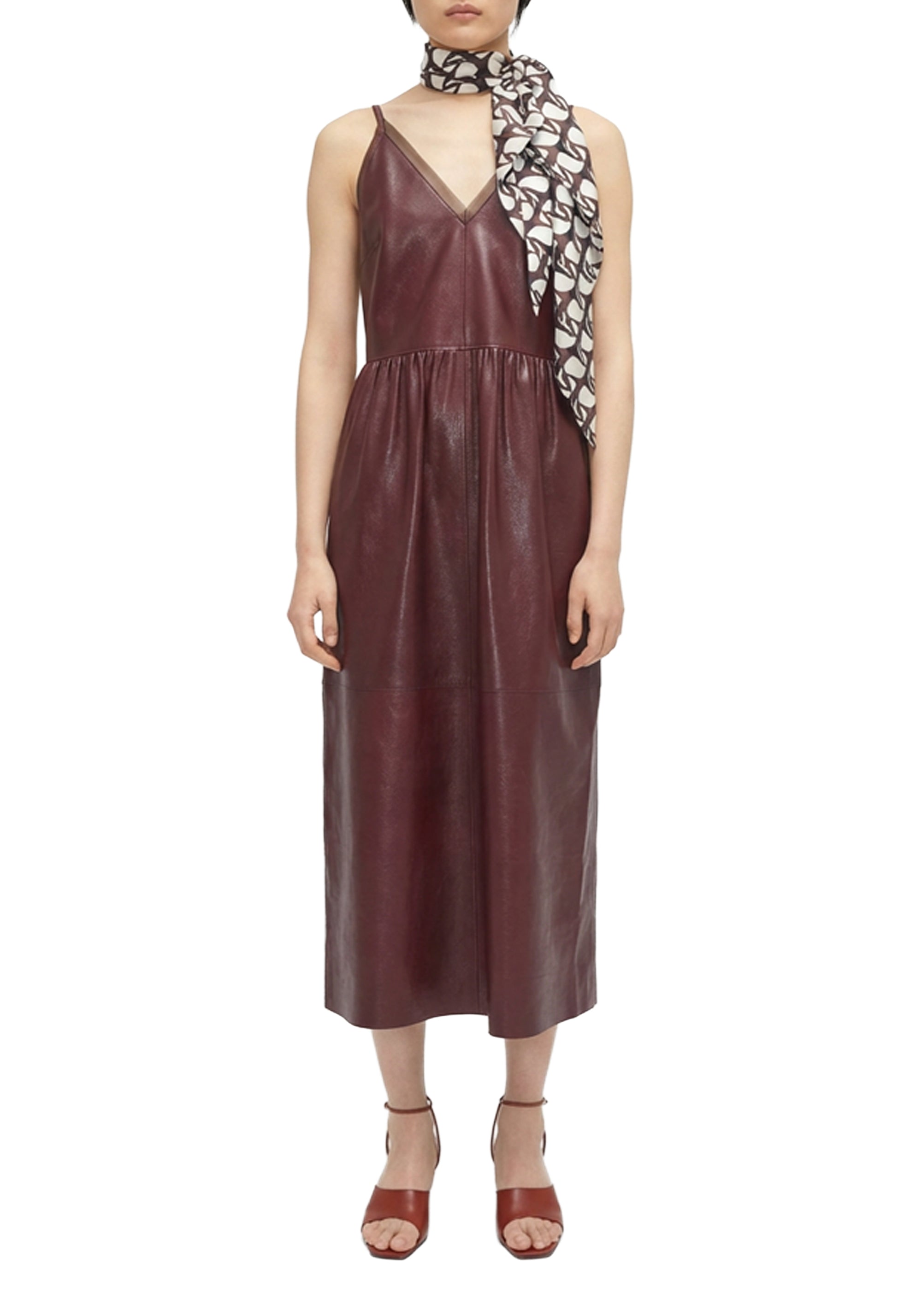 Rankin midi dress in leather - Burgundy